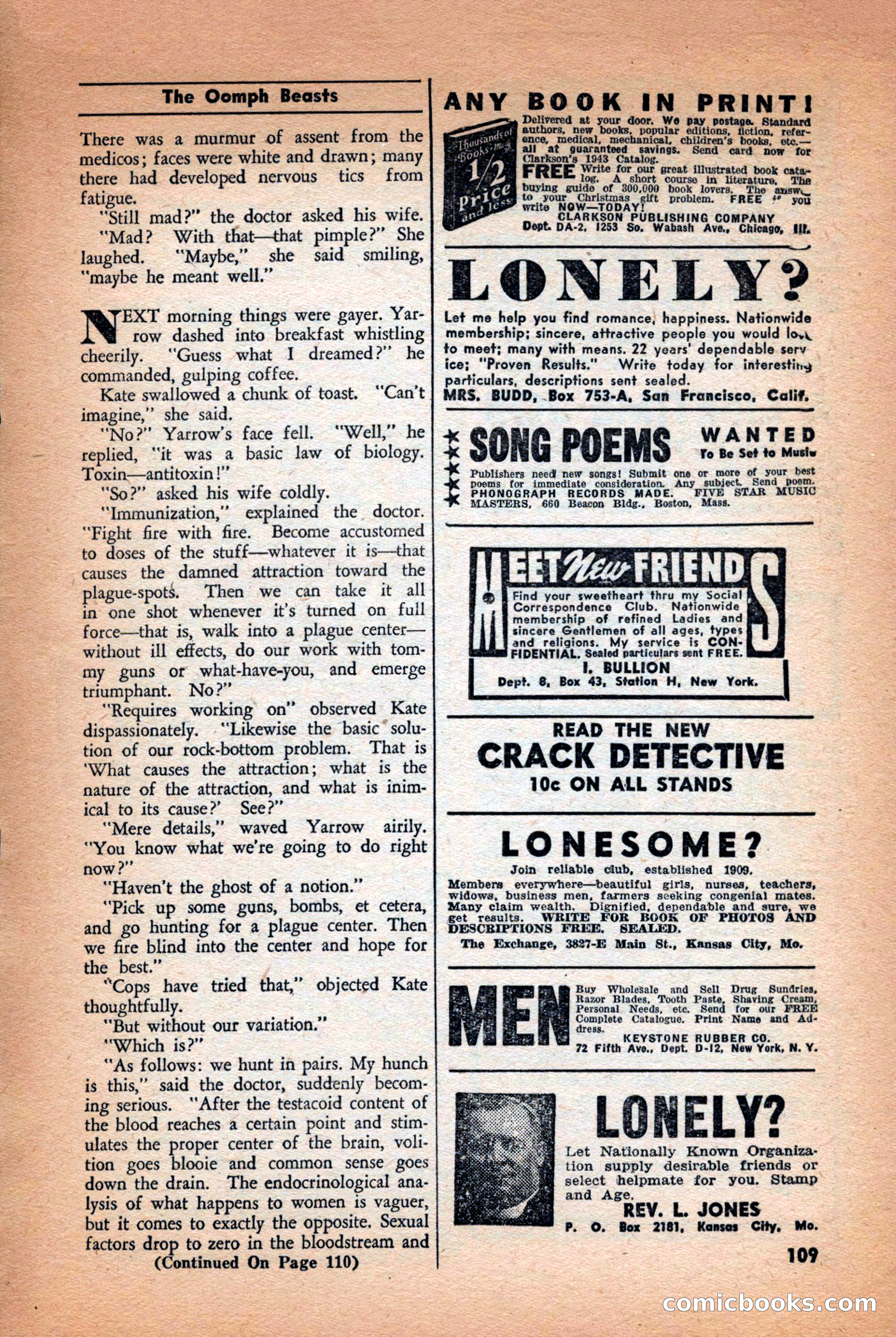 Future: Fantasy and Science Fiction, December 1942 — page 109 of 116
