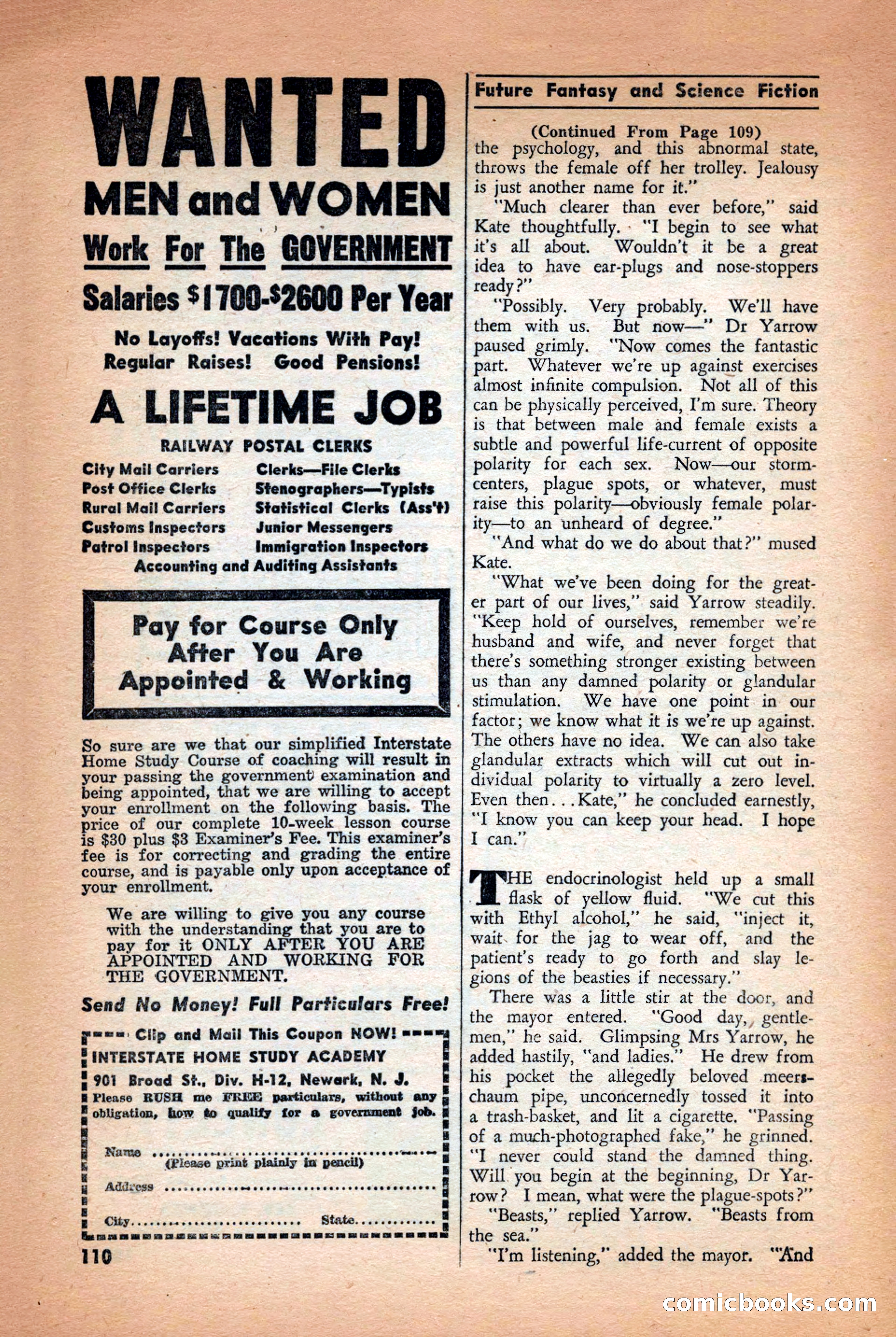 Future: Fantasy and Science Fiction, December 1942 — page 110 of 116