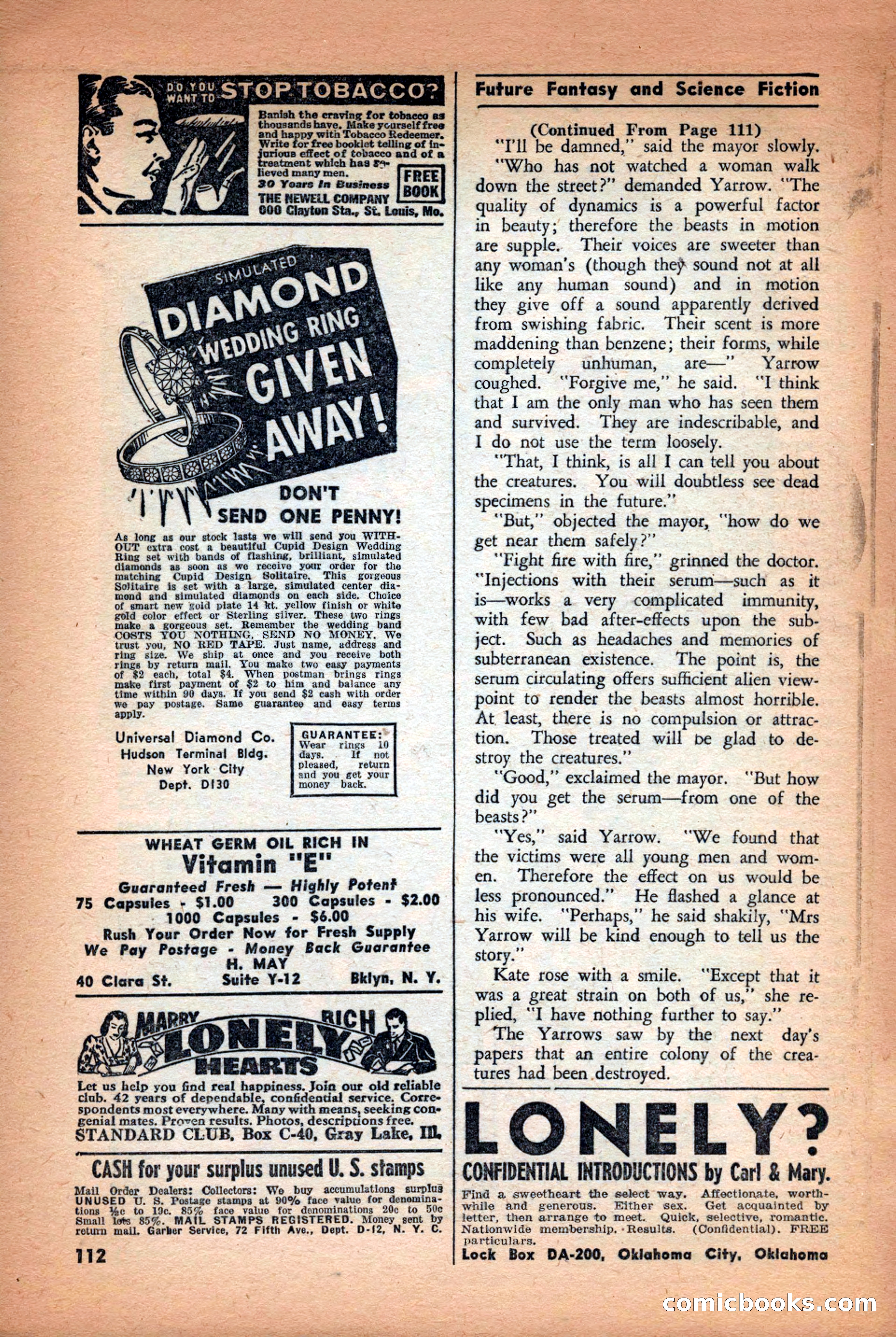 Future: Fantasy and Science Fiction, December 1942 — page 112 of 116