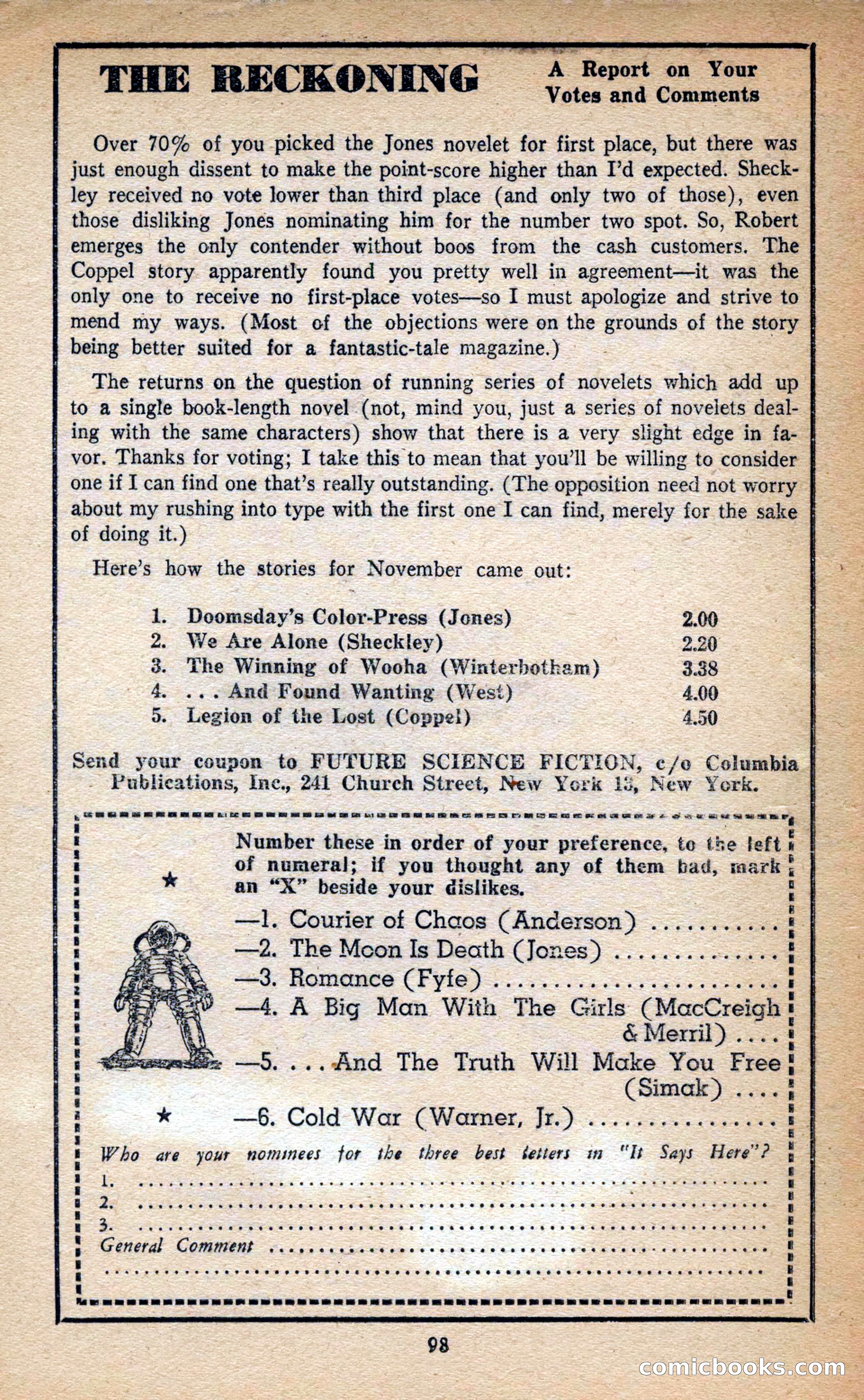 Future Science Fiction, March 1953 — page 98 of 100