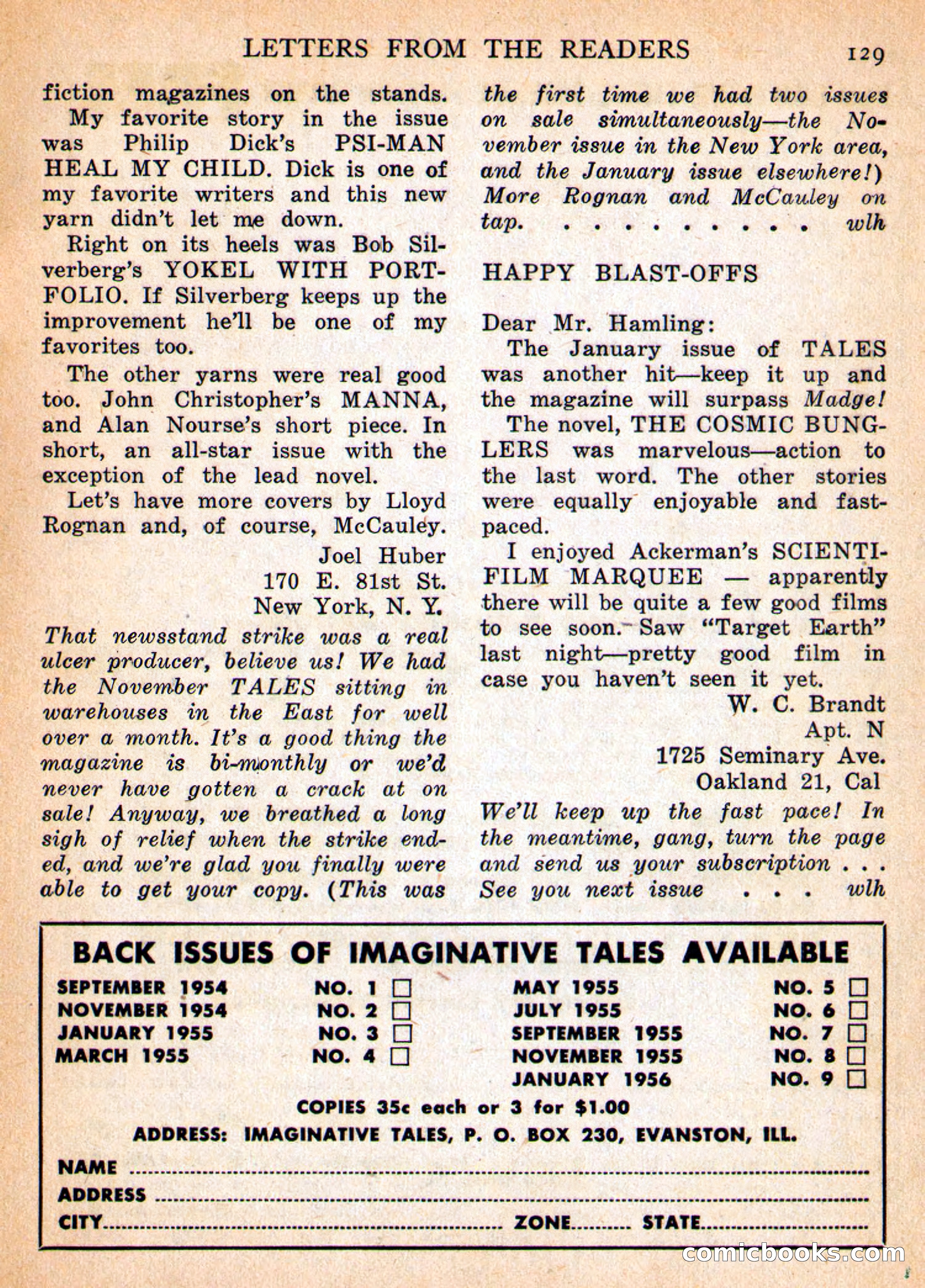 Imaginative Tales, March 1956 — page 129 of 132