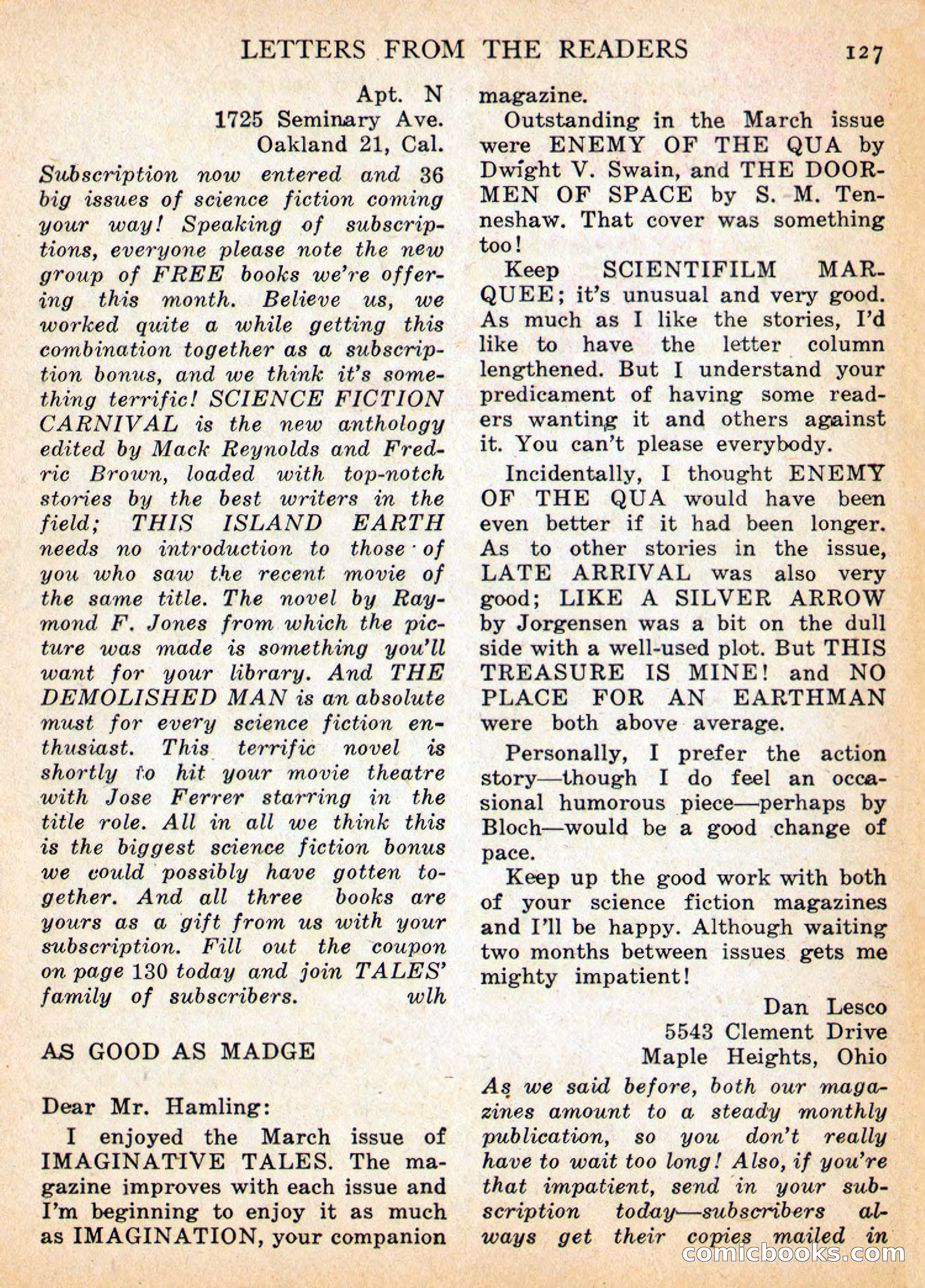 Imaginative Tales, May 1956 — page 127 of 132