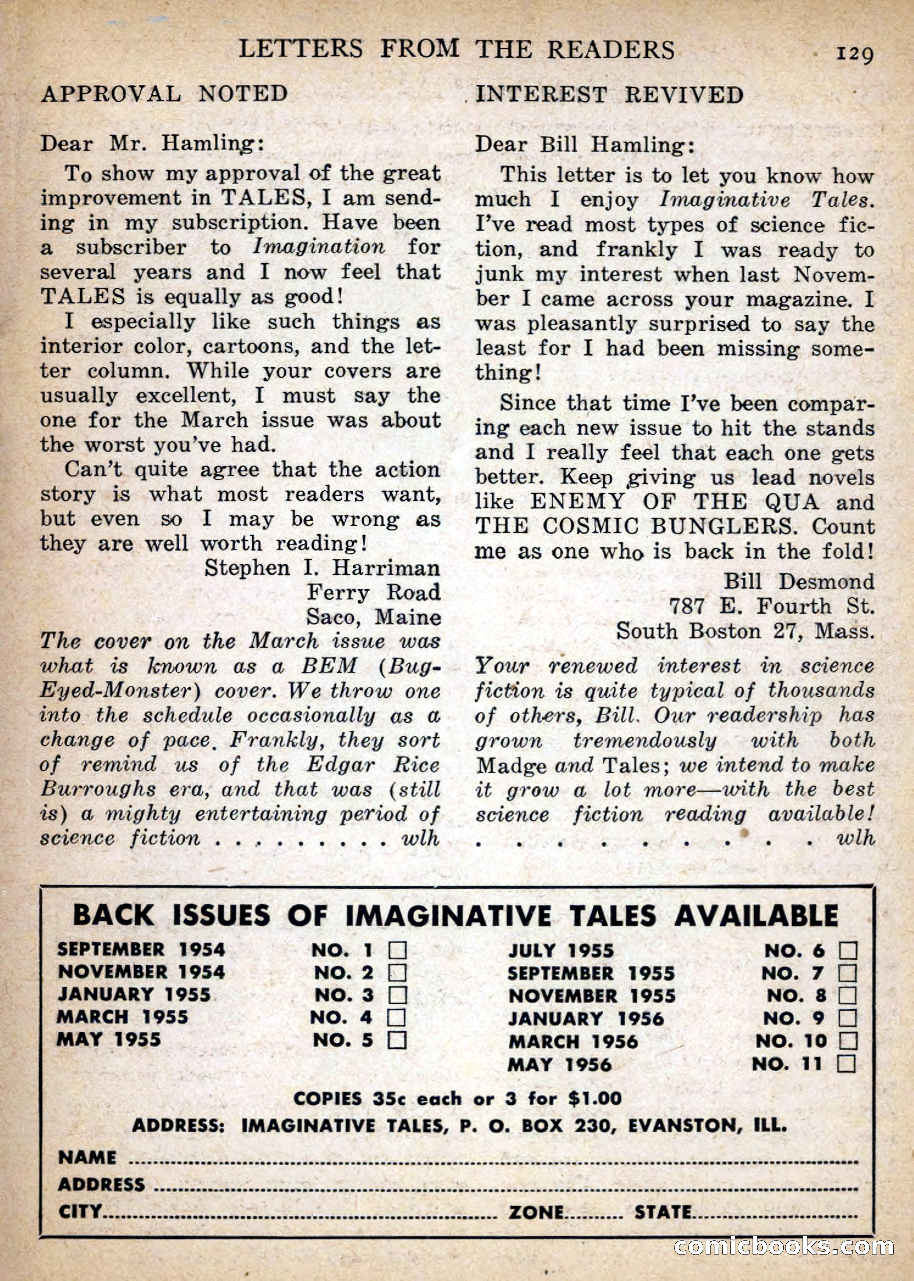 Imaginative Tales, July 1956 — page 129 of 132