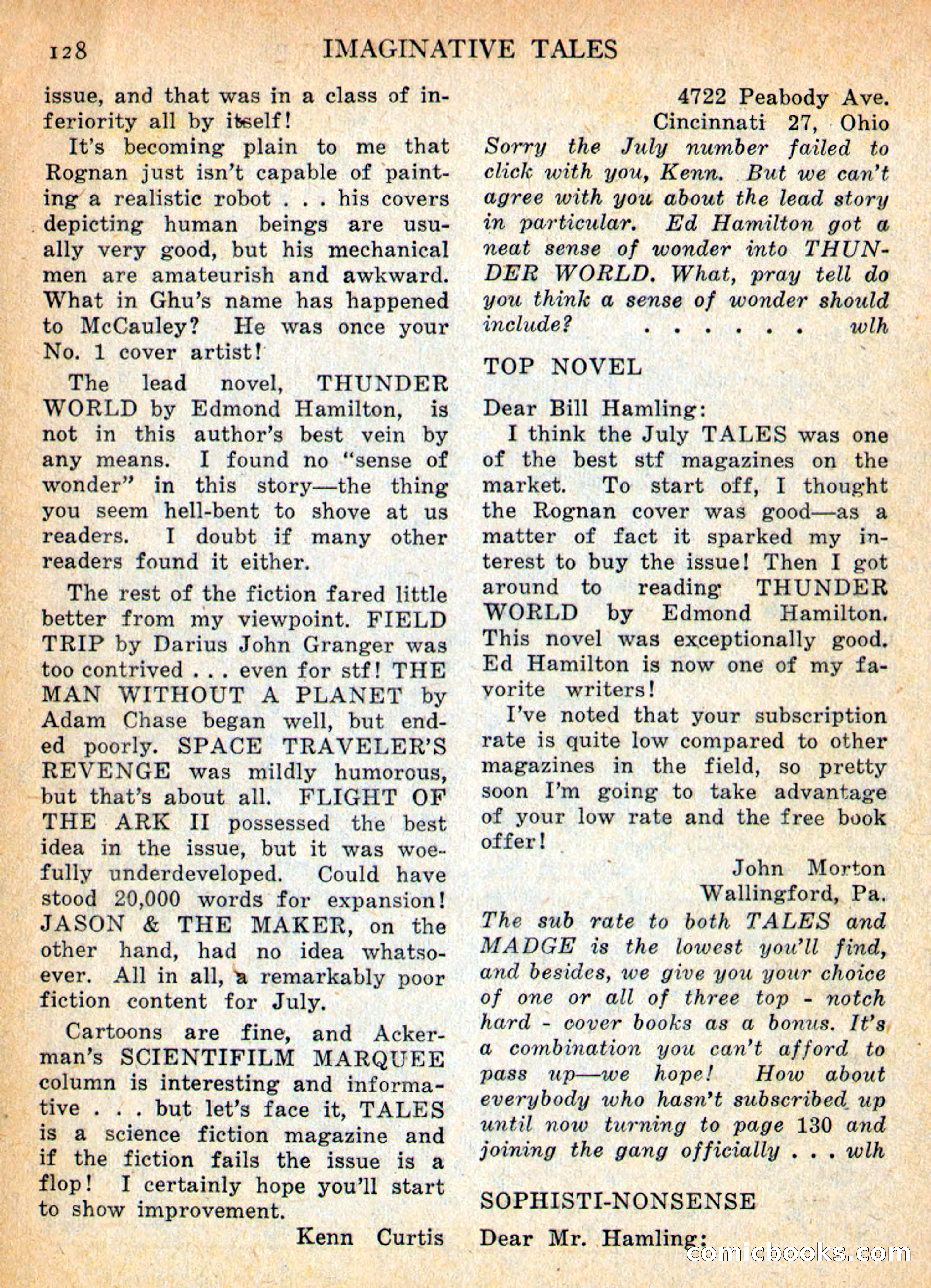 Imaginative Tales, November 1956 — page 128 of 132