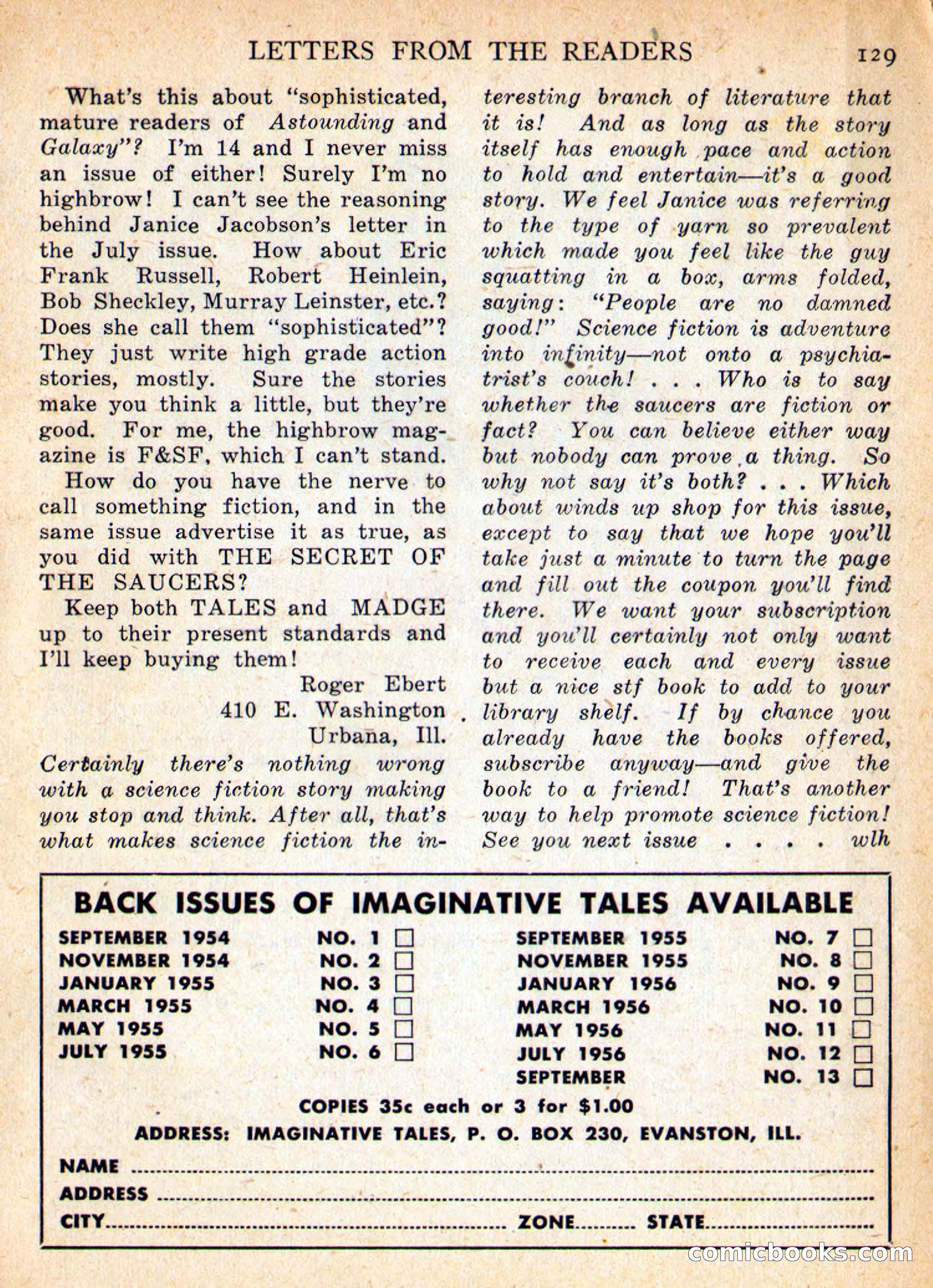 Imaginative Tales, November 1956 — page 129 of 132
