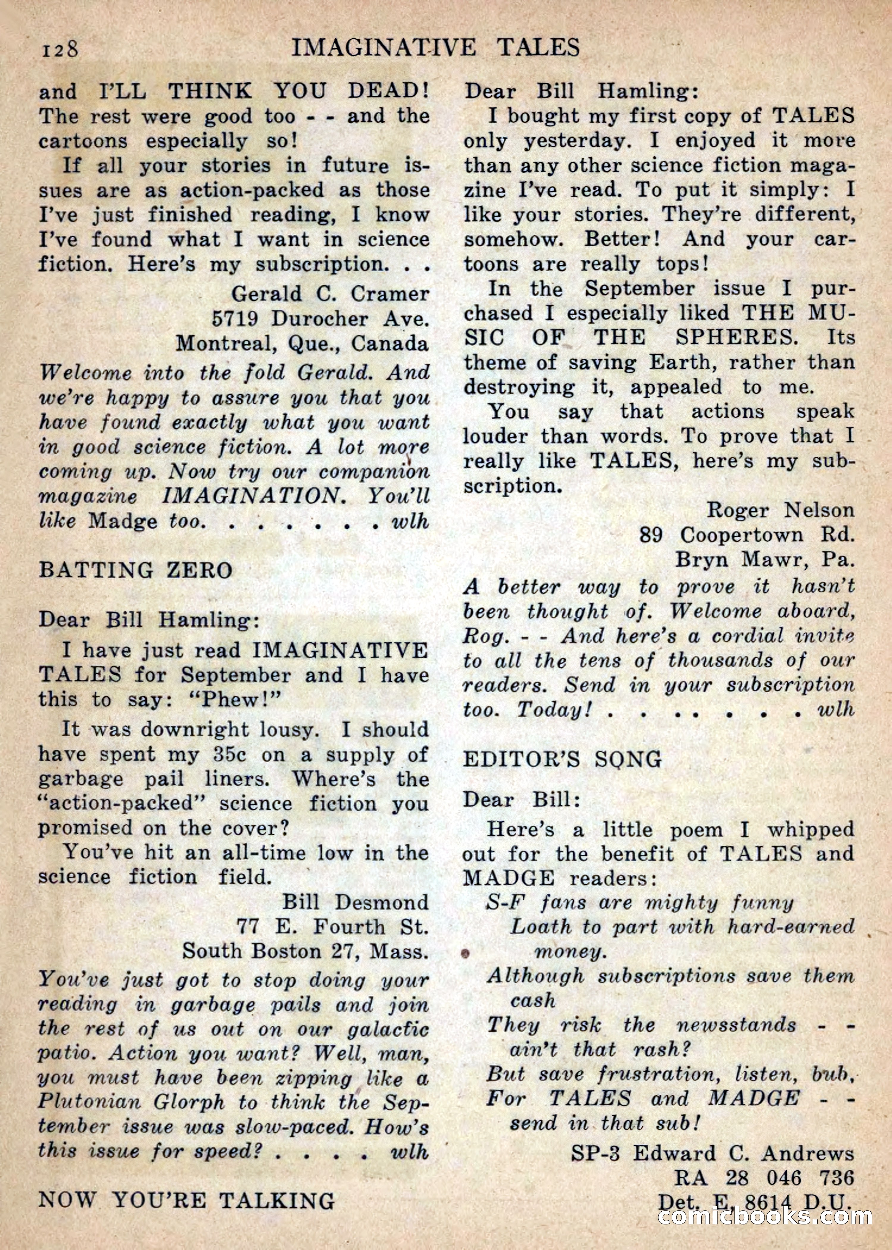 Imaginative Tales, January 1957 — page 128 of 132