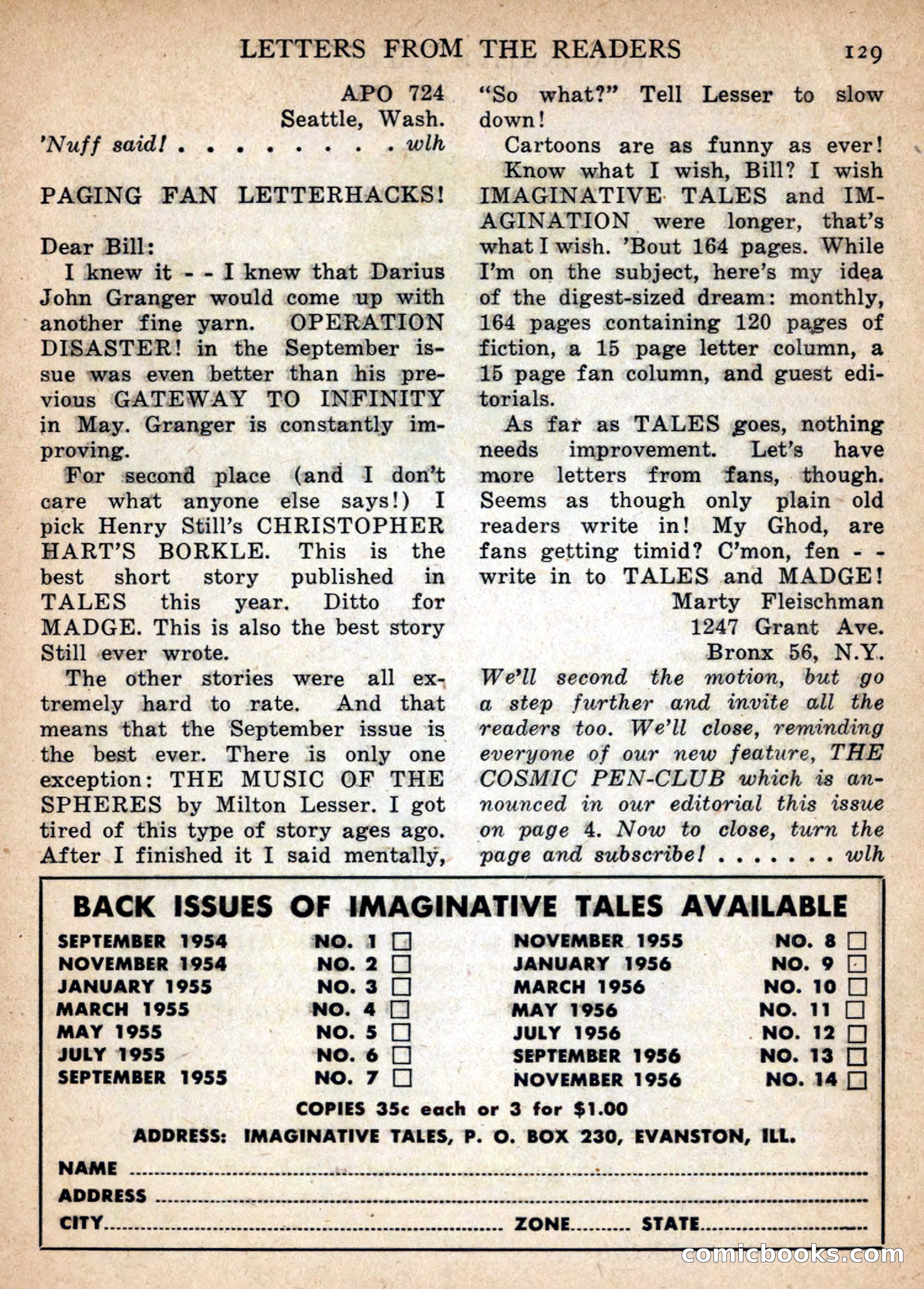 Imaginative Tales, January 1957 — page 129 of 132