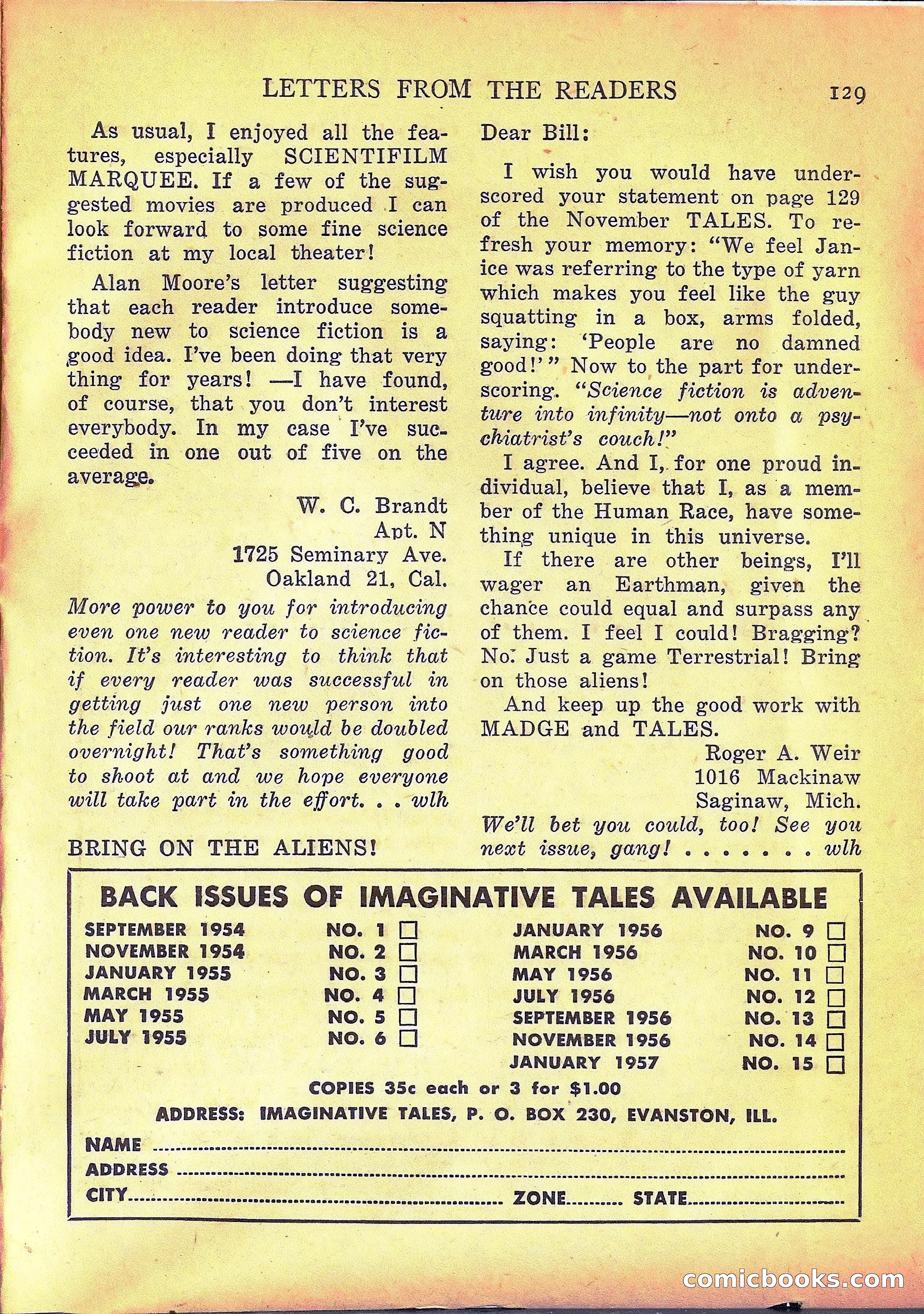 Imaginative Tales, March 1957 — page 129 of 132