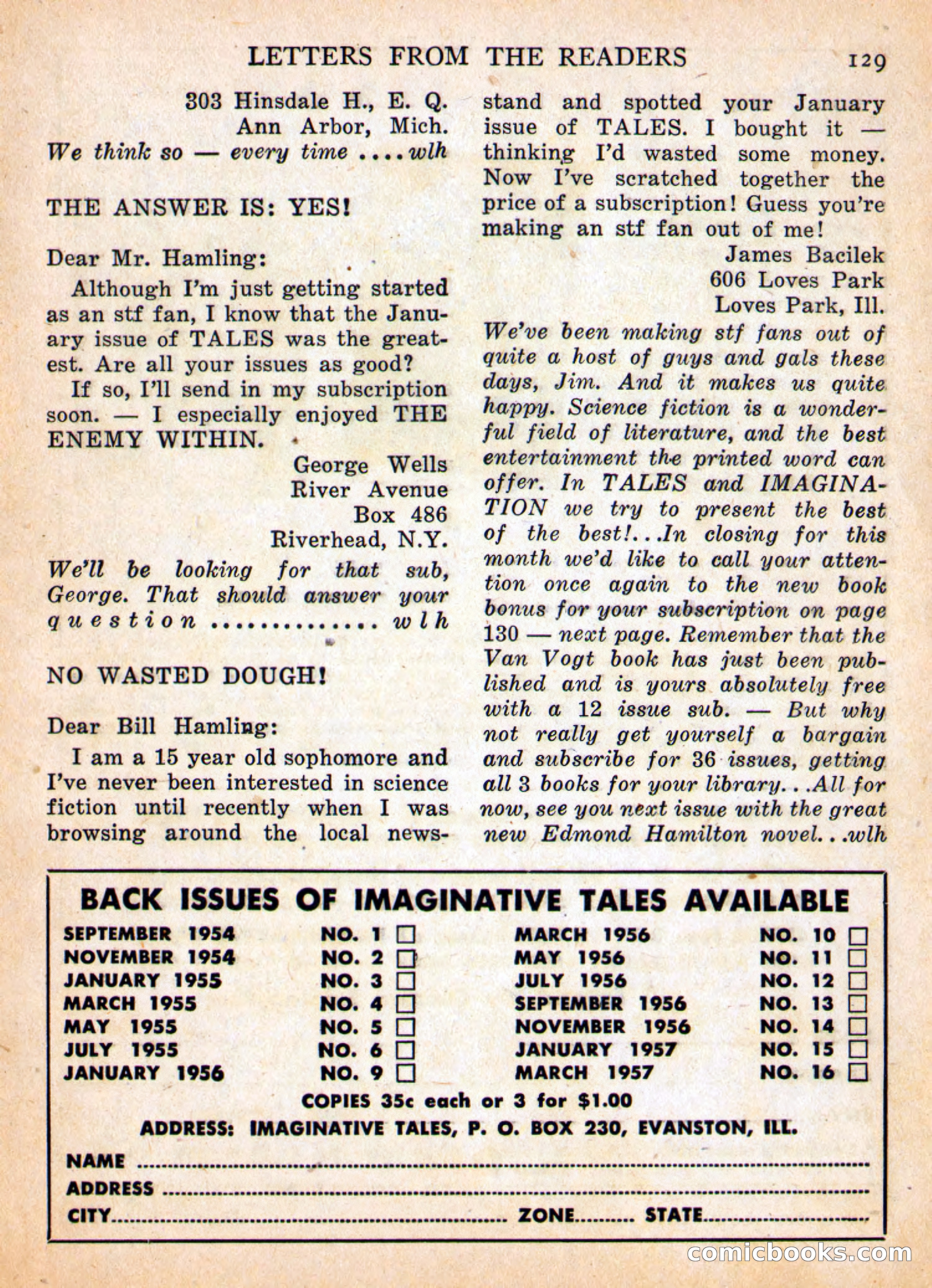 Imaginative Tales, May 1957 — page 129 of 132