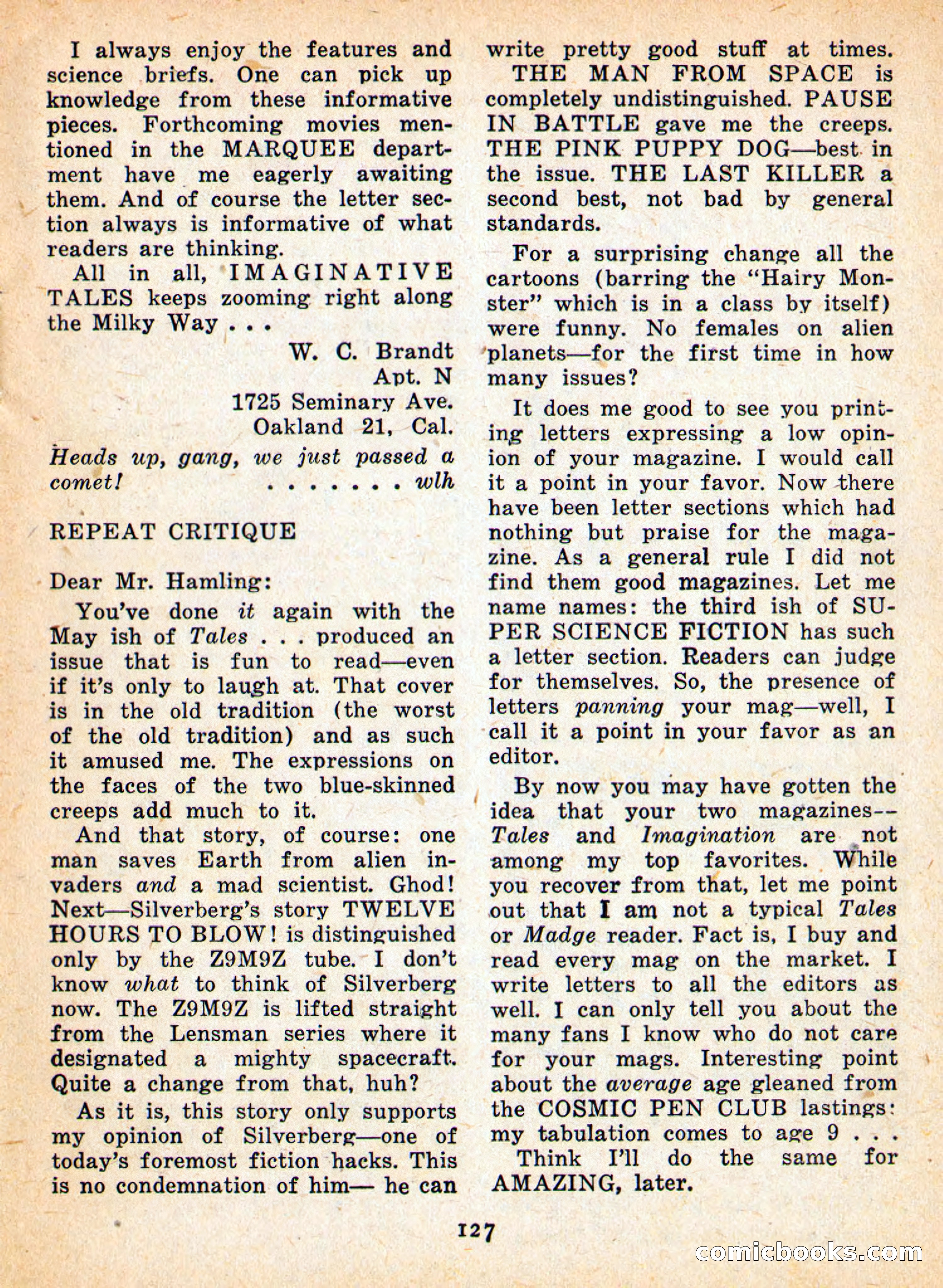 Imaginative Tales, September 1957 — page 127 of 132