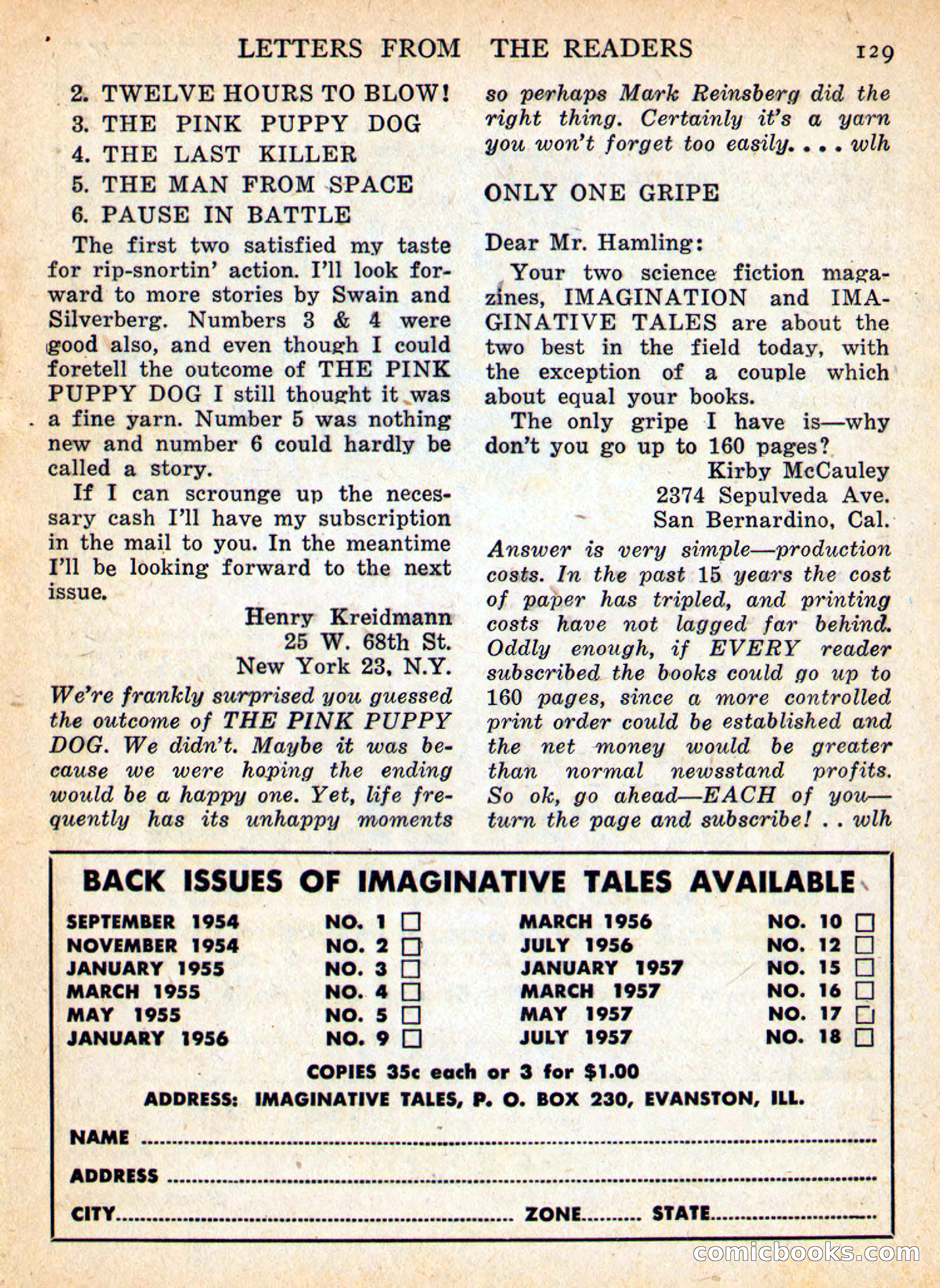 Imaginative Tales, September 1957 — page 129 of 132