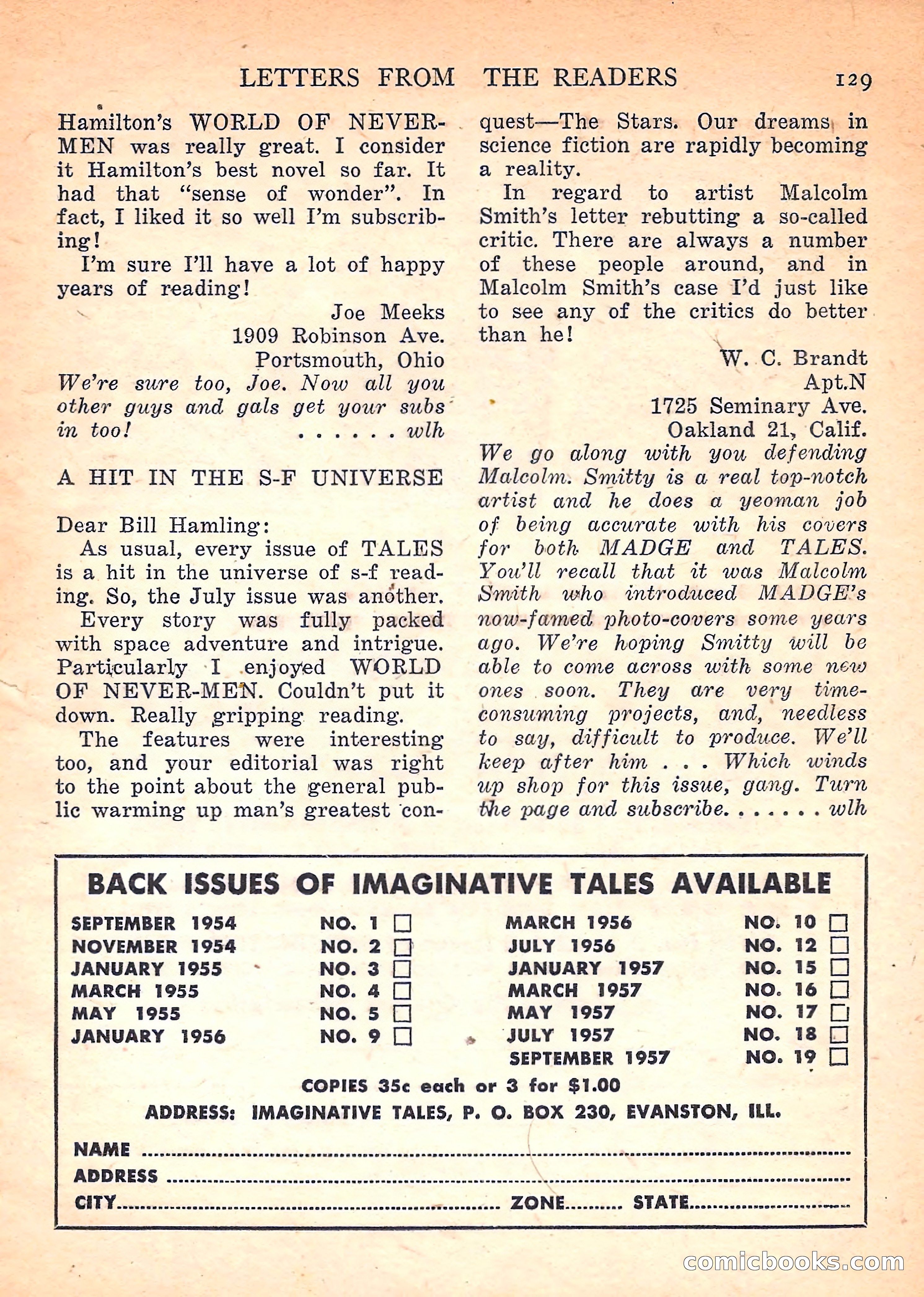 Imaginative Tales, November 1957 — page 129 of 132
