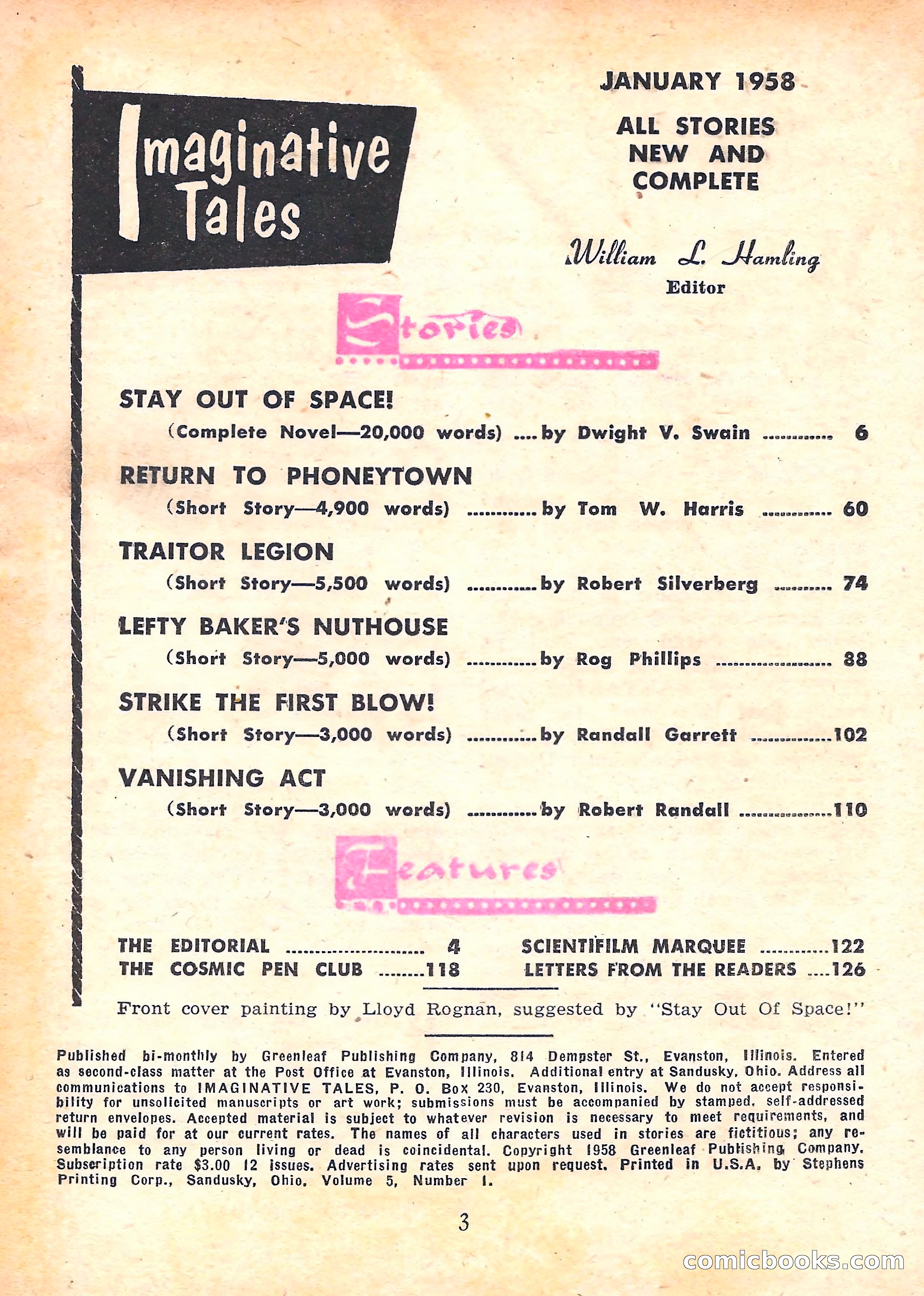 Imaginative Tales, January 1958 — page 3 of 134