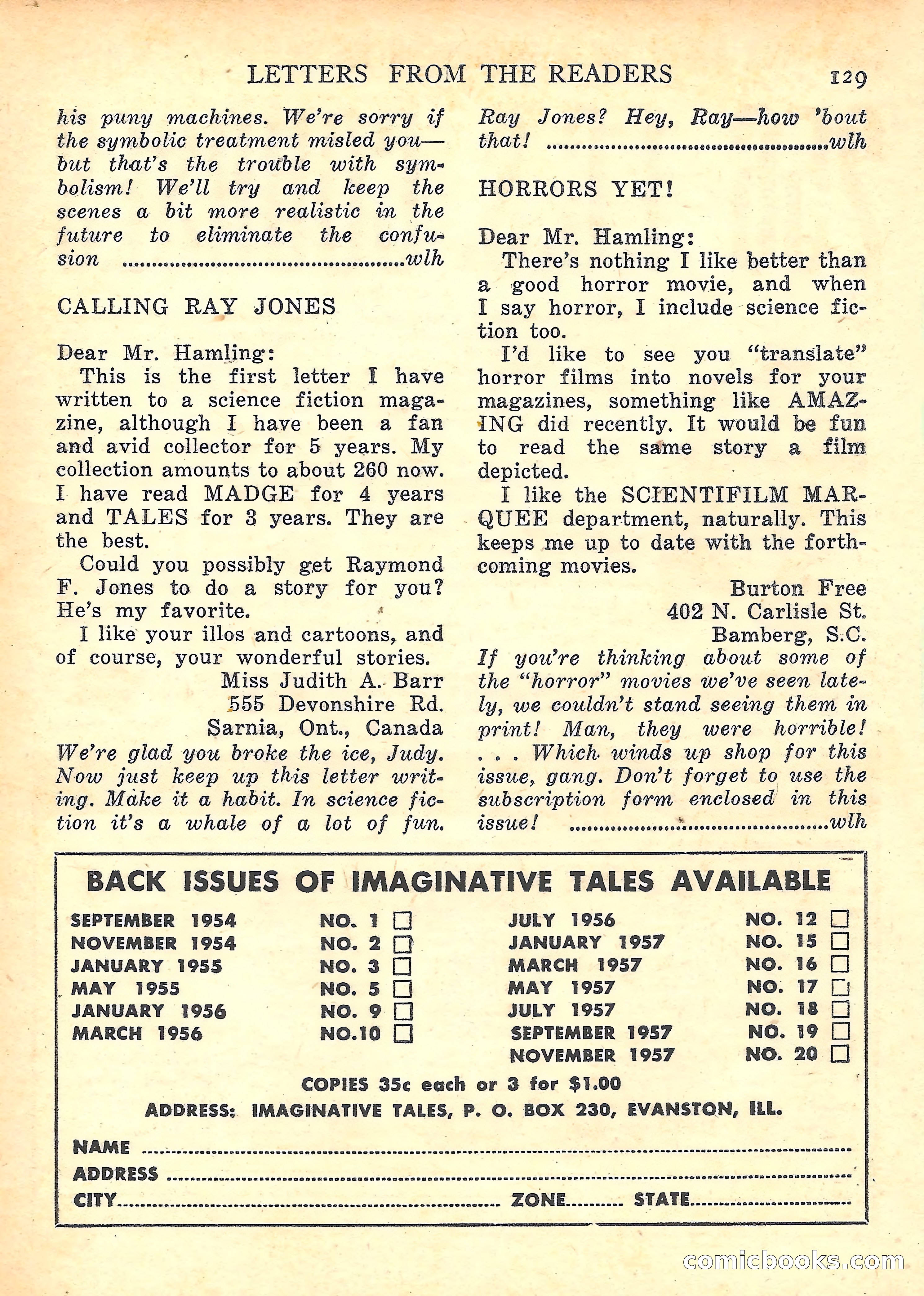 Imaginative Tales, January 1958 — page 131 of 134