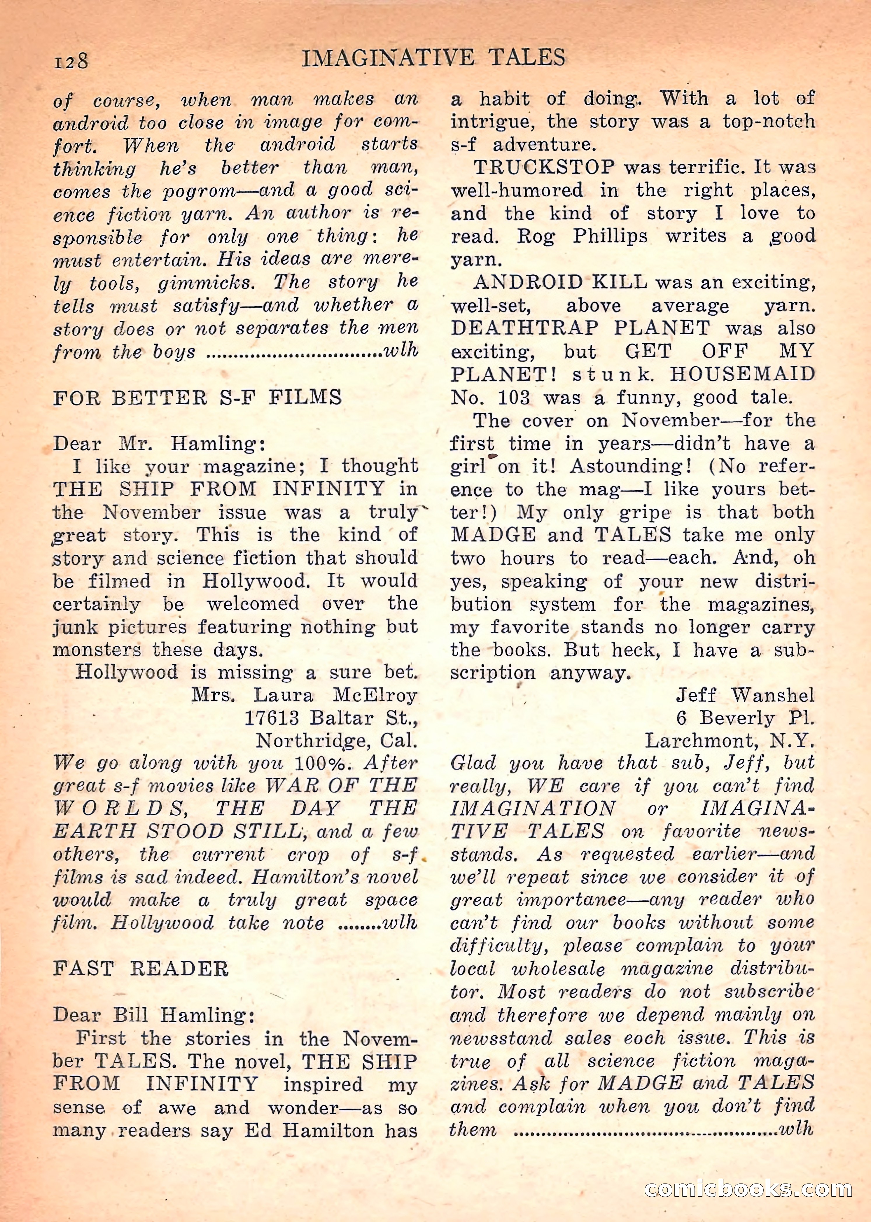 Imaginative Tales, March 1958 — page 128 of 132