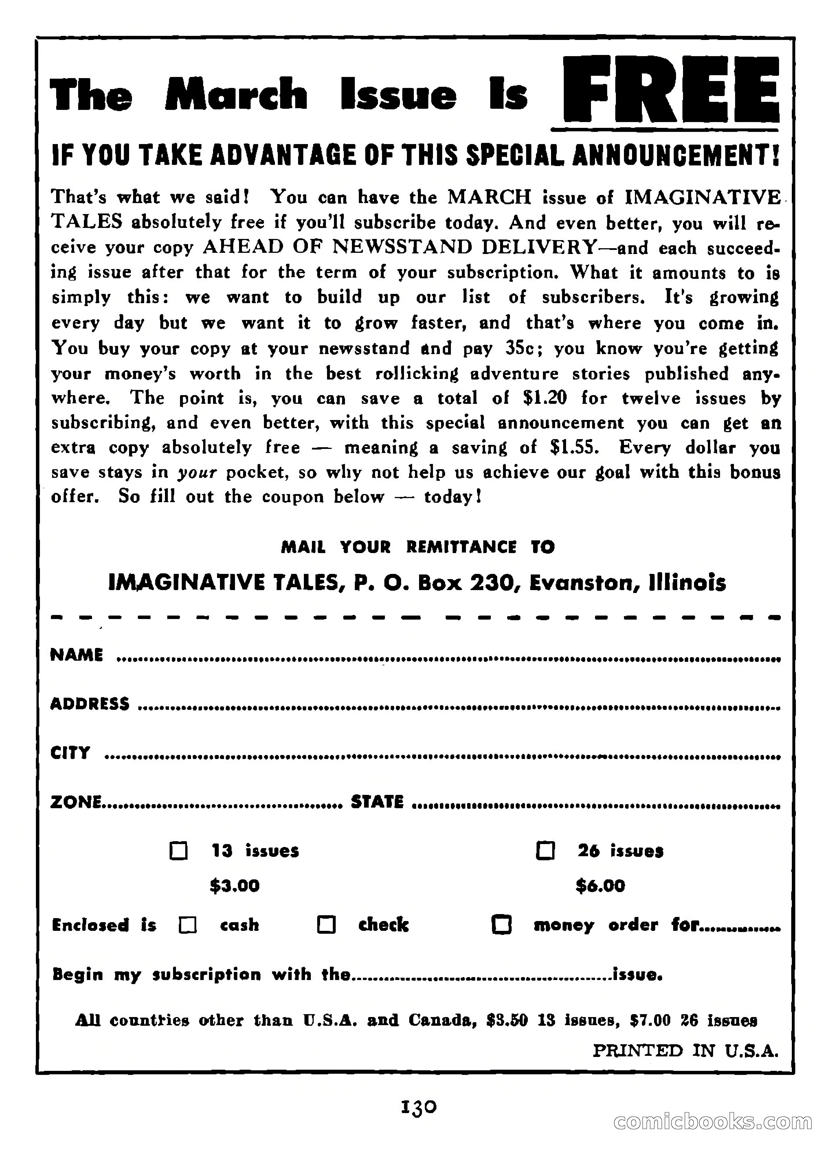 Imaginative Tales, Vol. 1, No. 3 — page 130 of 133