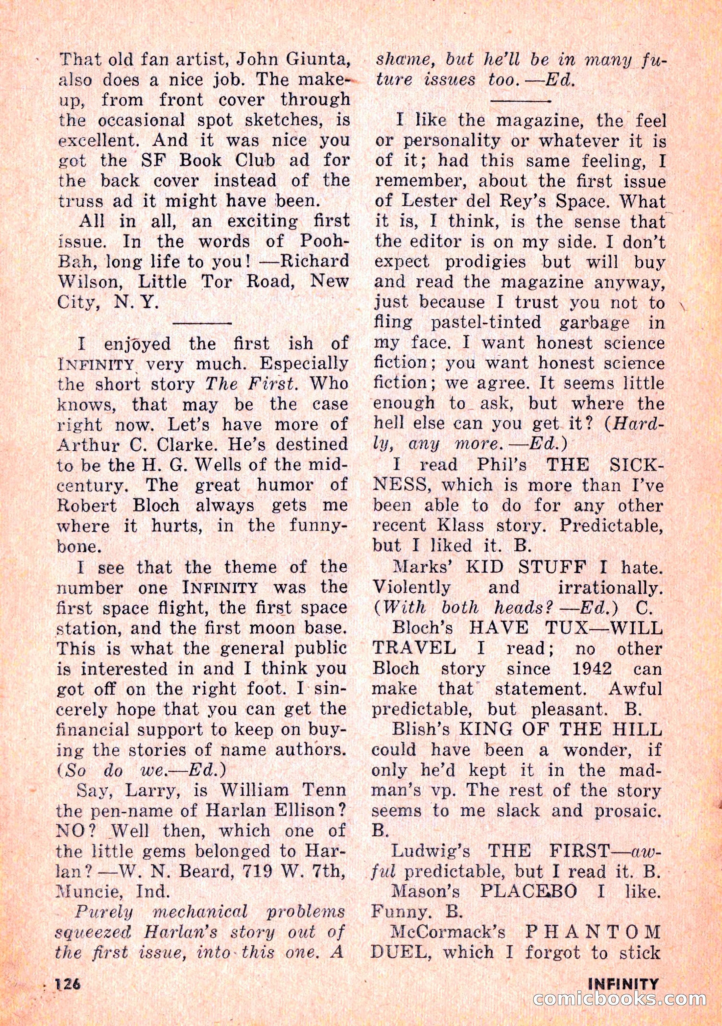 Infinity Science Fiction, February 1956 — page 126 of 132