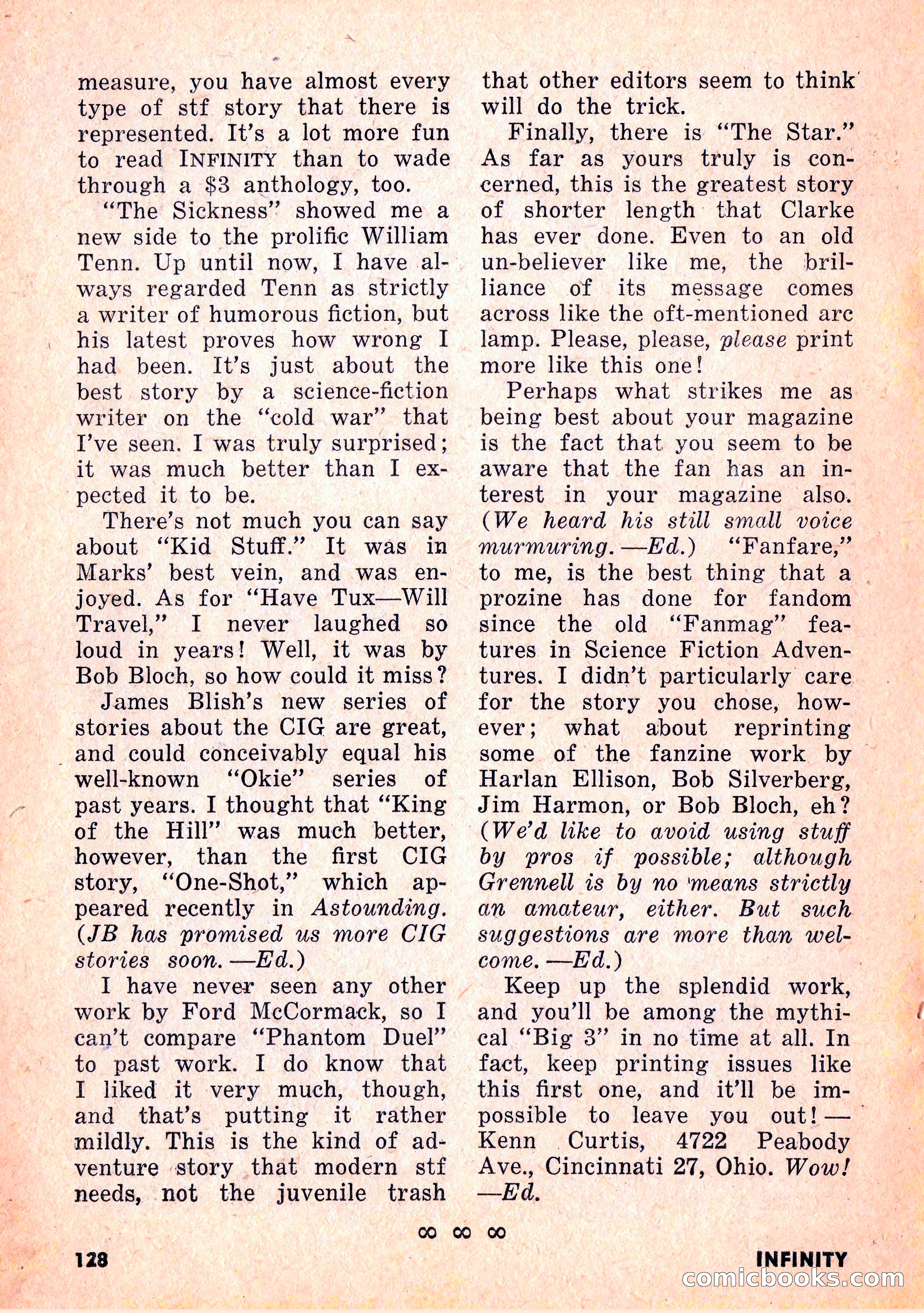 Infinity Science Fiction, February 1956 — page 128 of 132
