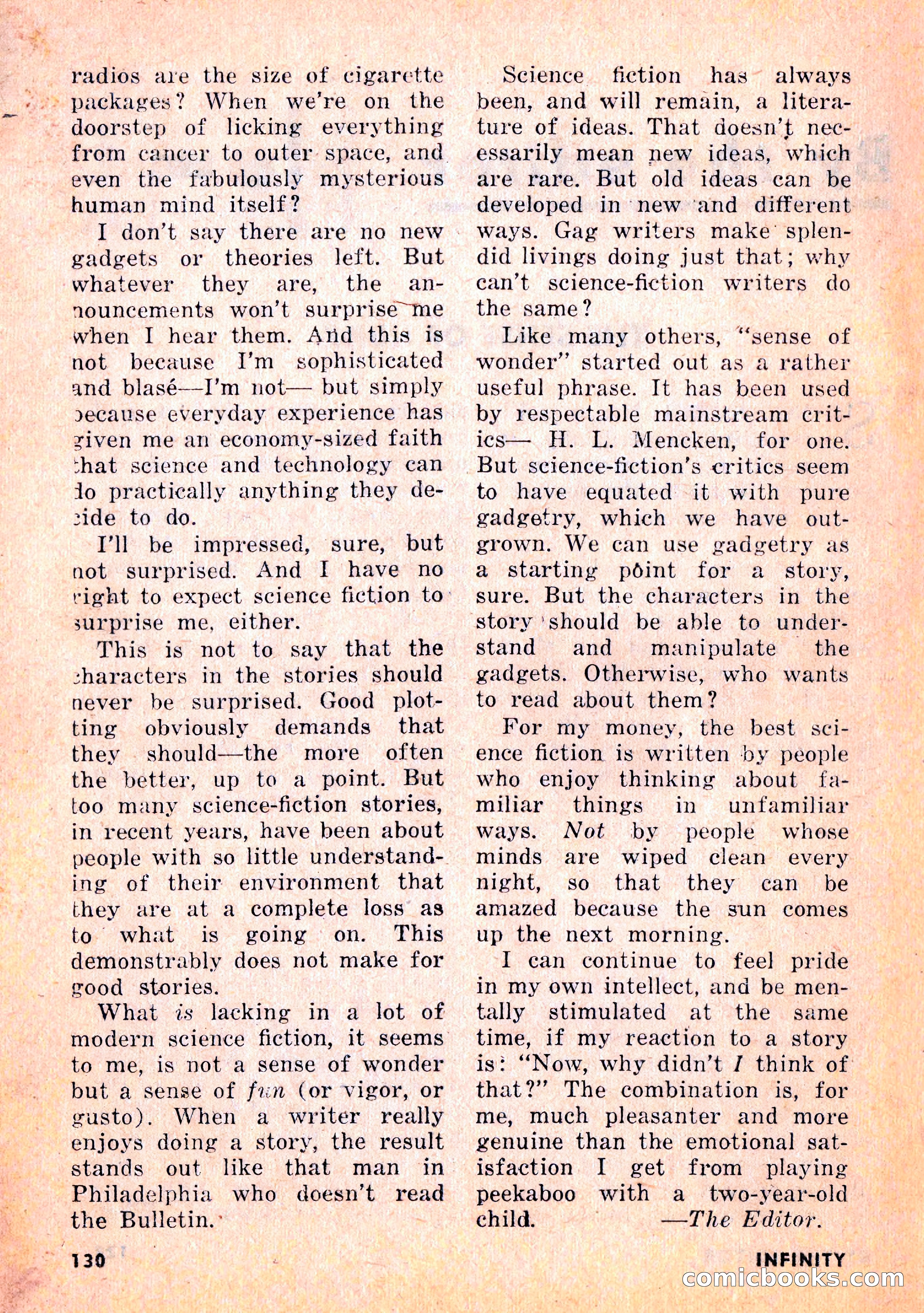 Infinity Science Fiction, February 1956 — page 130 of 132