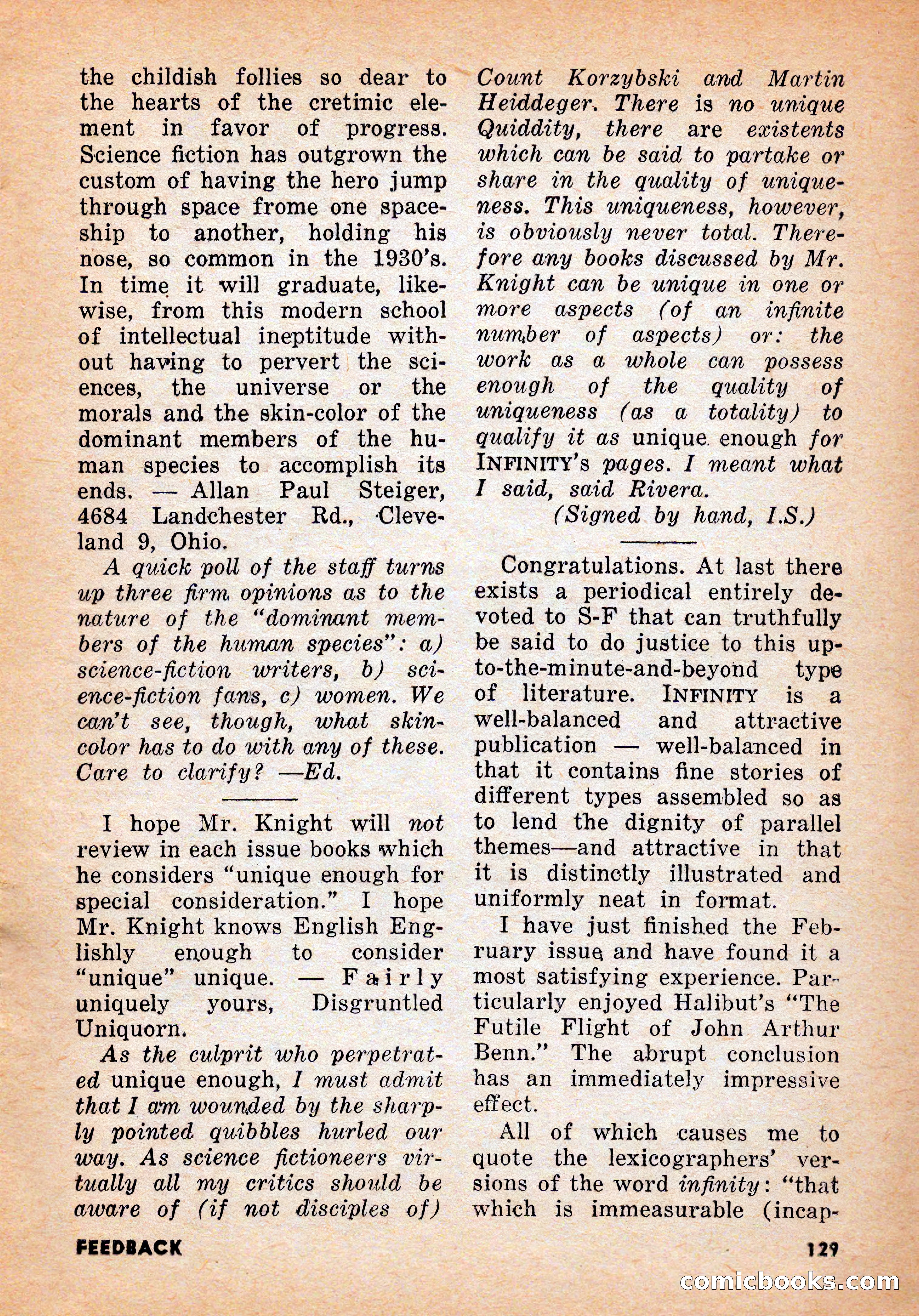 Infinity Science Fiction, June 1956 — page 129 of 132