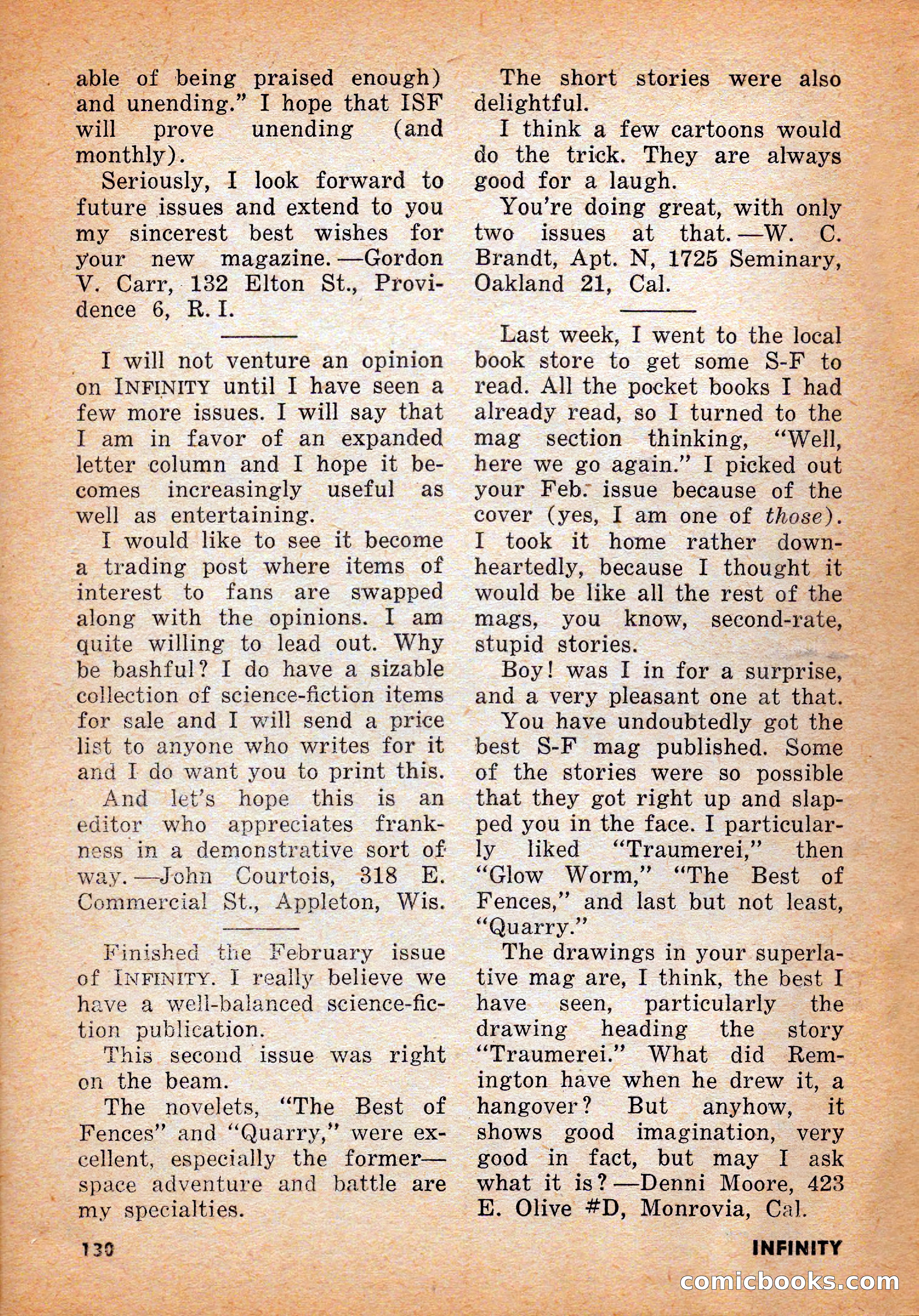 Infinity Science Fiction, June 1956 — page 130 of 132