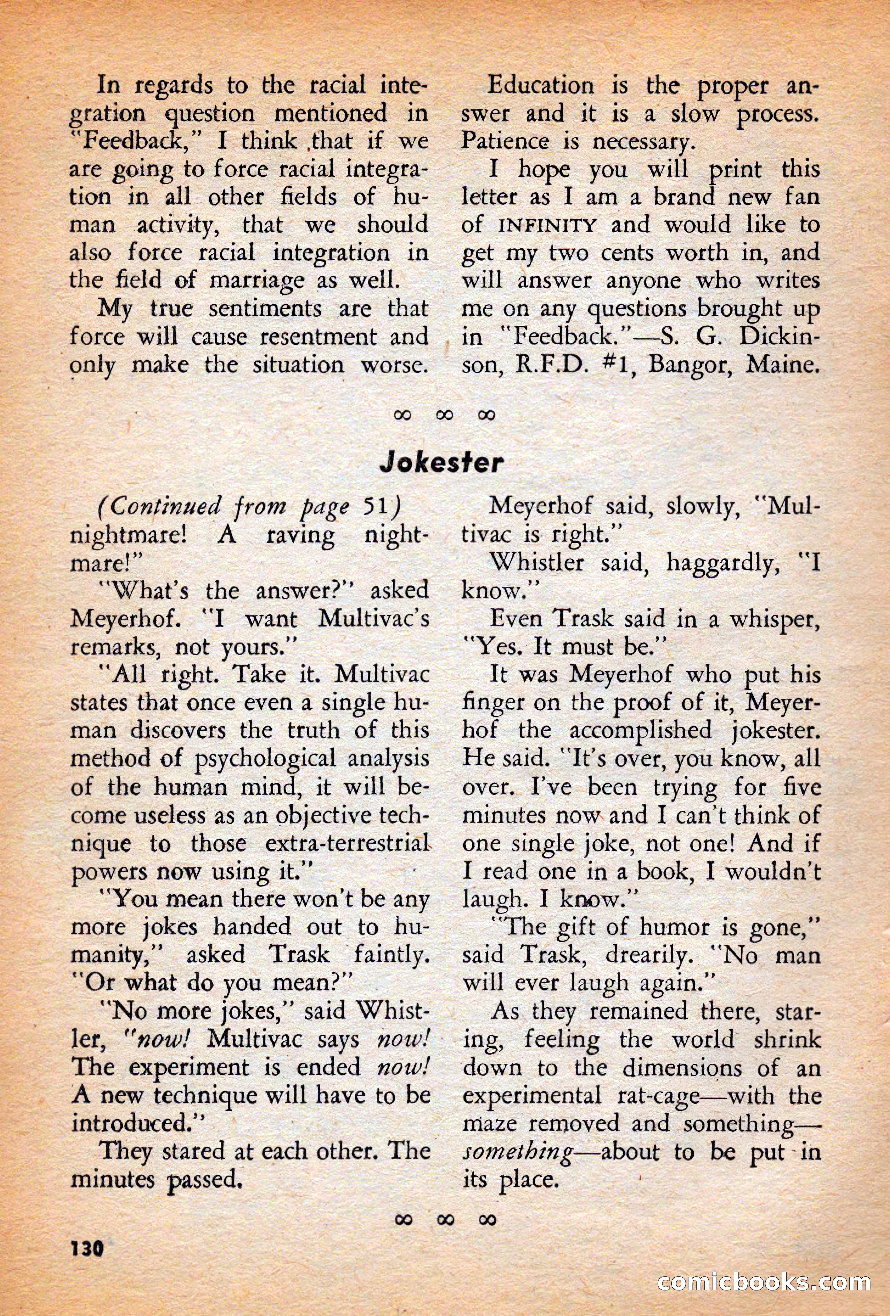 Infinity Science Fiction, December 1956 — page 130 of 132