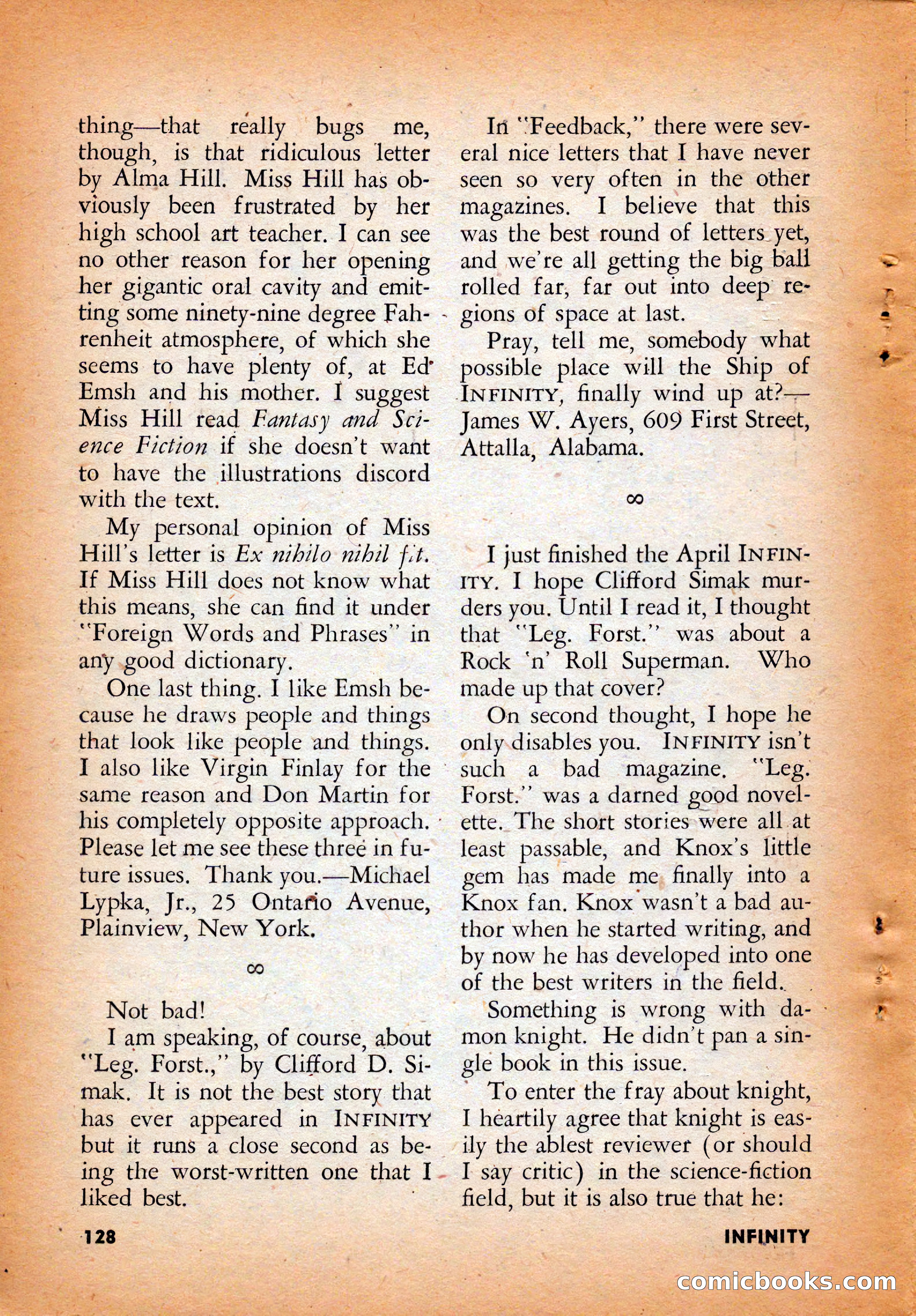 Infinity Science Fiction, August 1958 — page 128 of 132