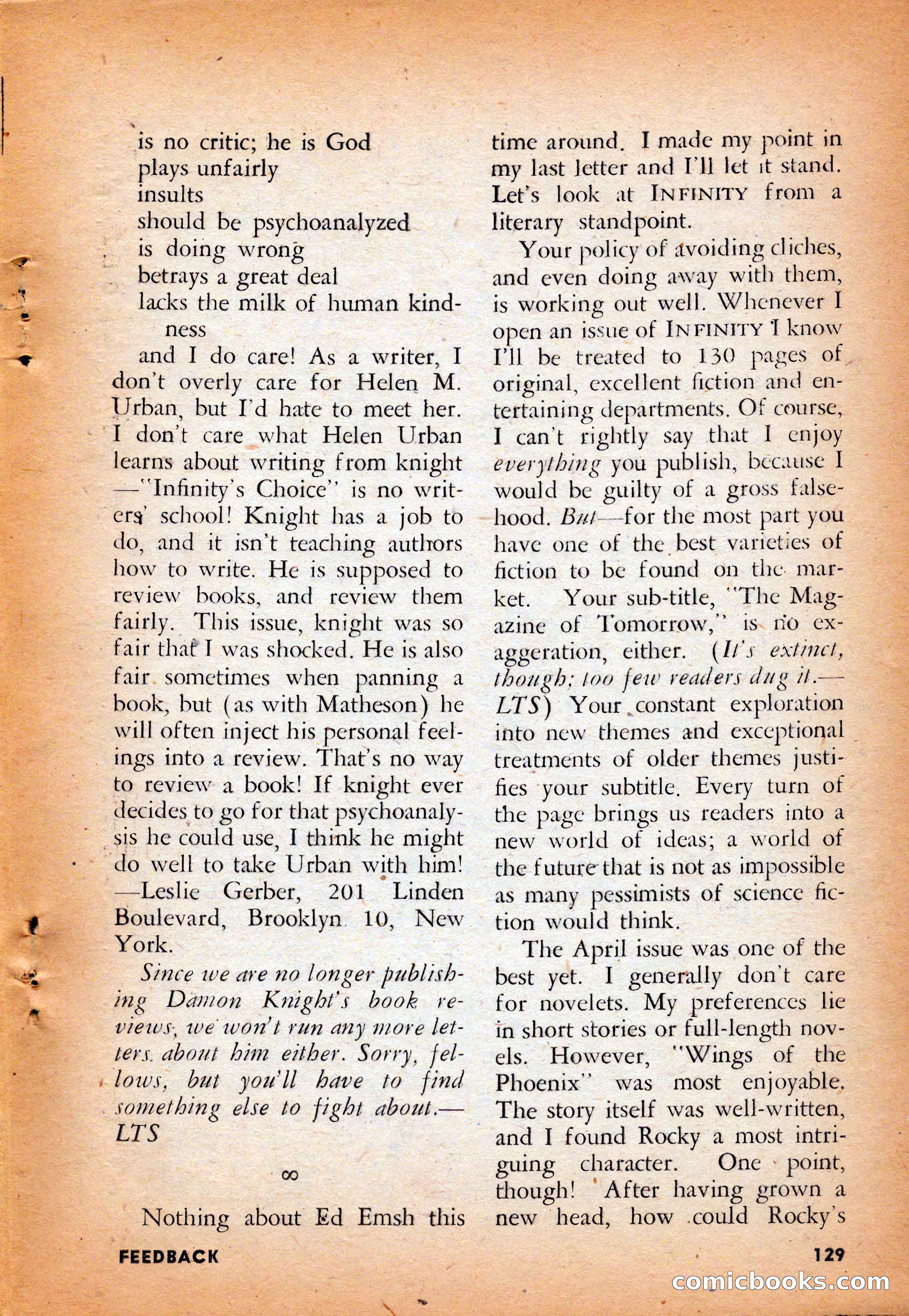 Infinity Science Fiction, August 1958 — page 129 of 132