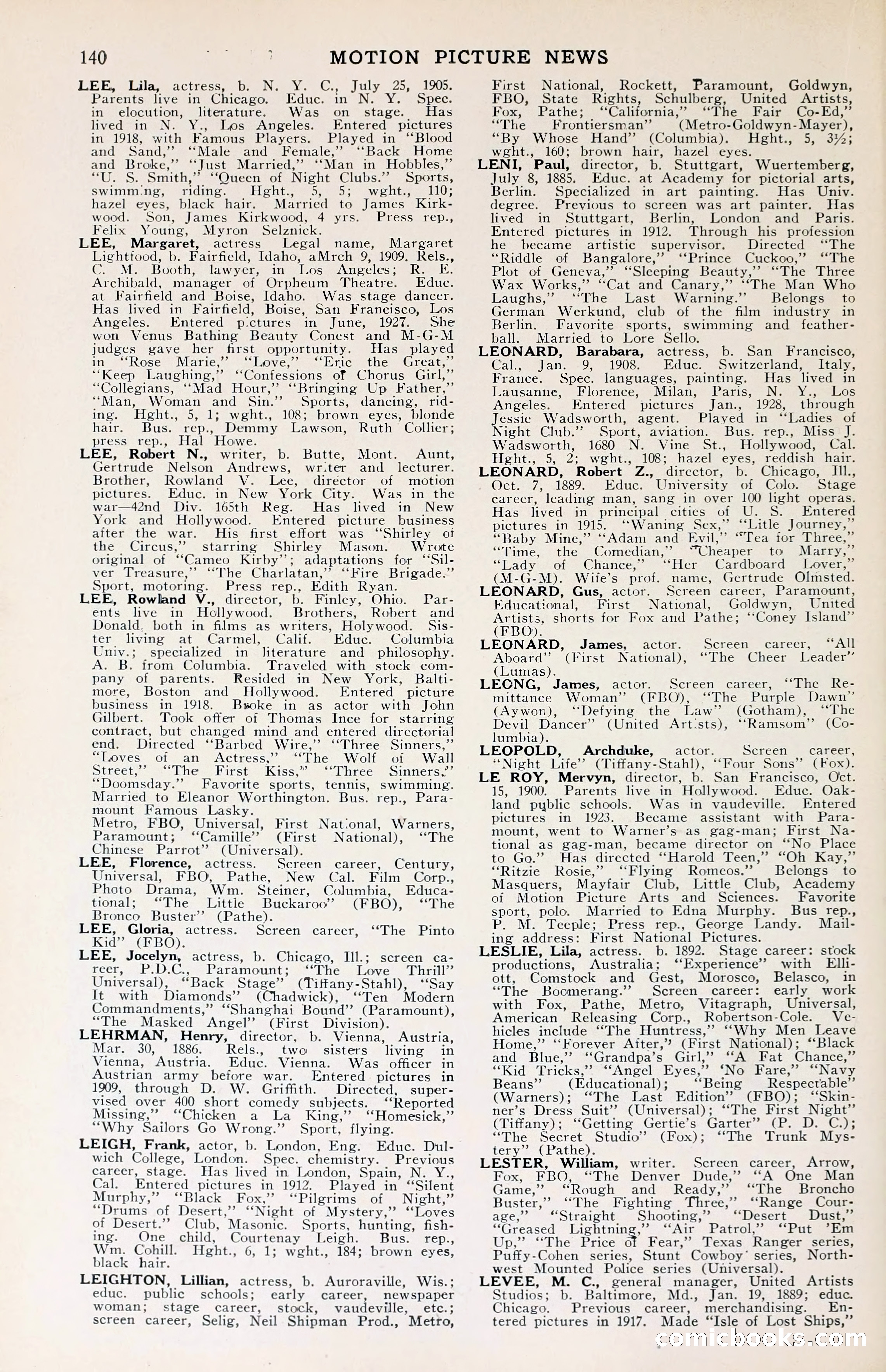 1929 Motion Picture News Blue Book — page 142 of 326