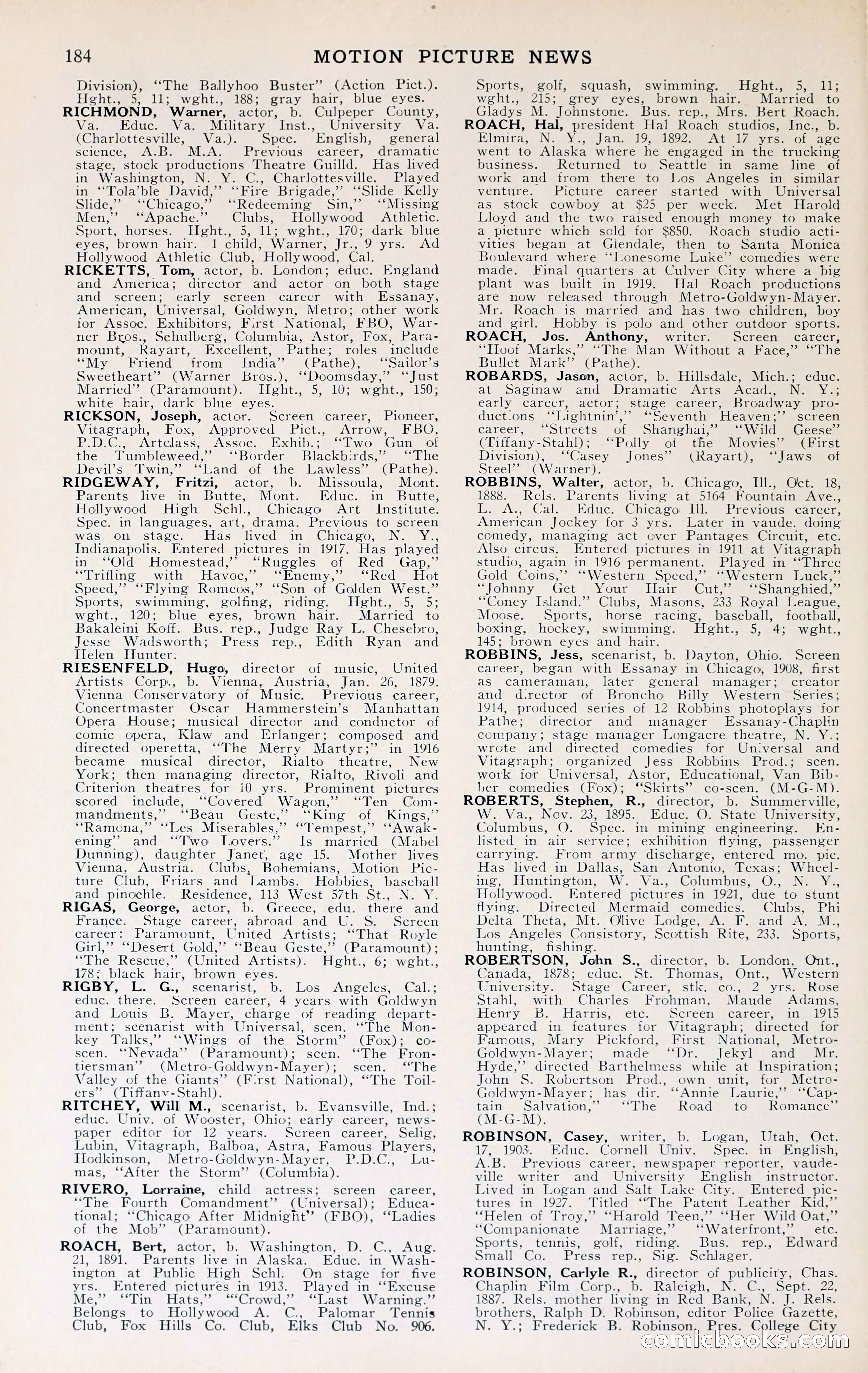 1929 Motion Picture News Blue Book — page 186 of 326