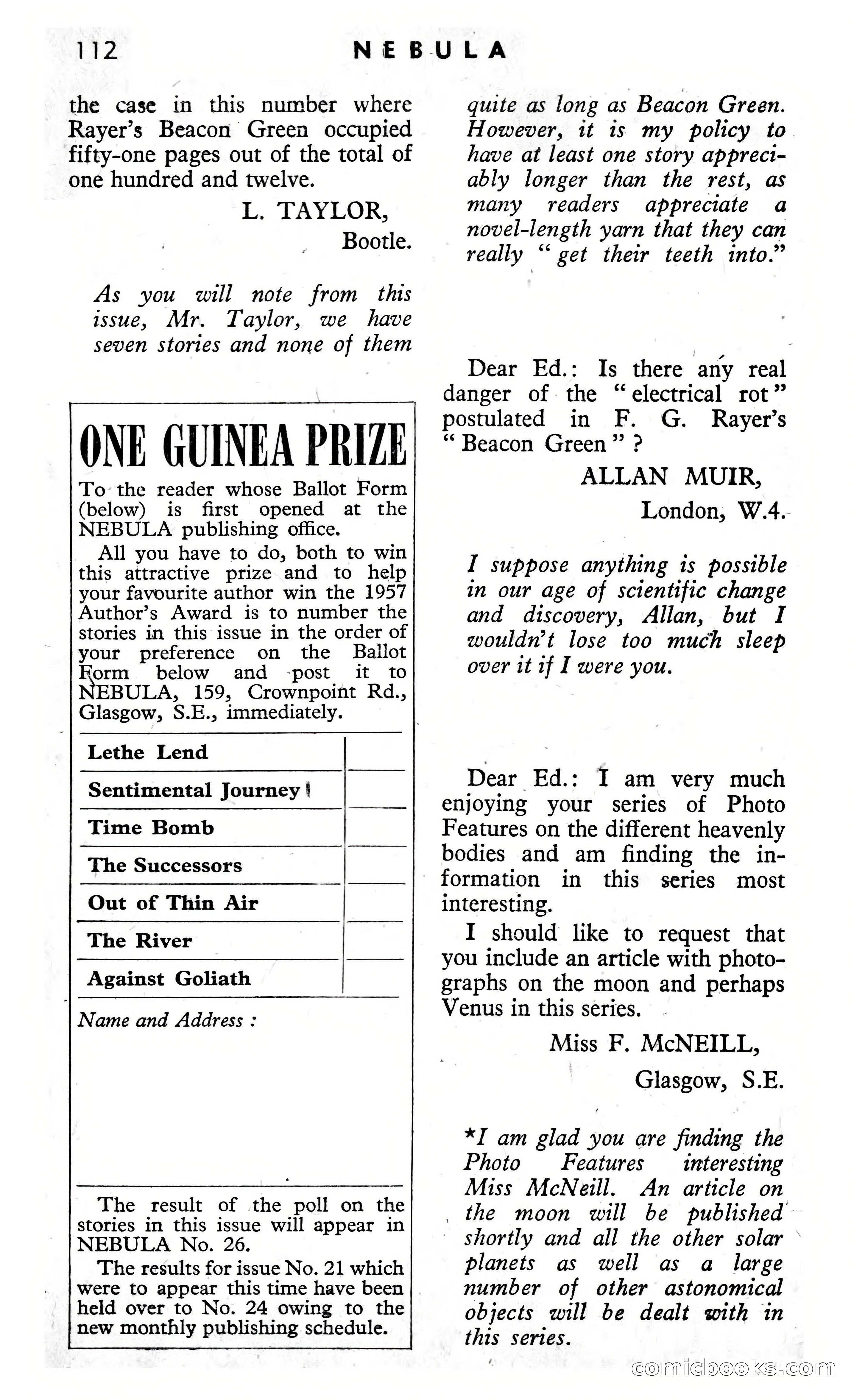Nebula Science Fiction, August 1957 — page 116 of 116