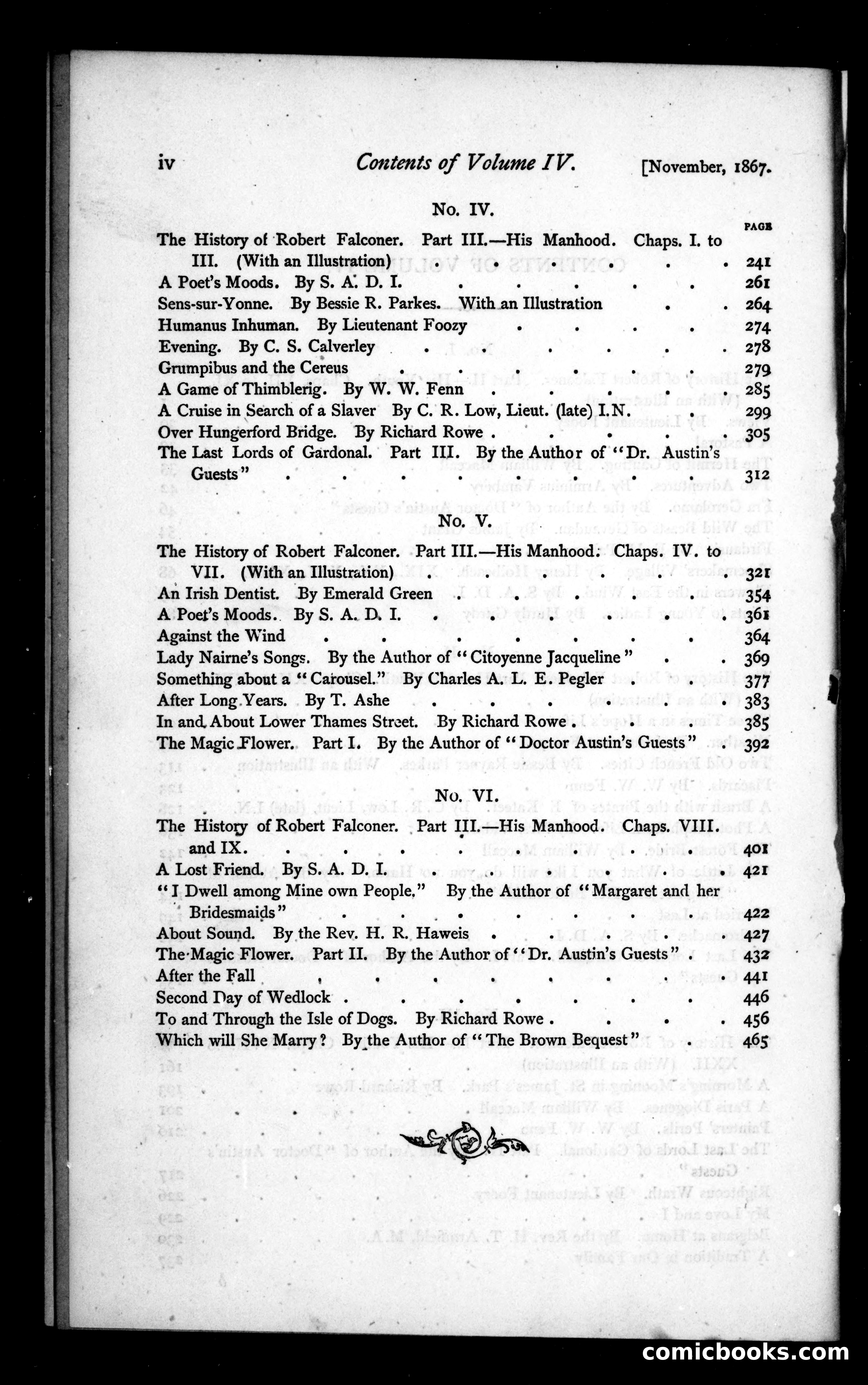 The Argosy, Volume IV — Table of Contents — page 2 of 3