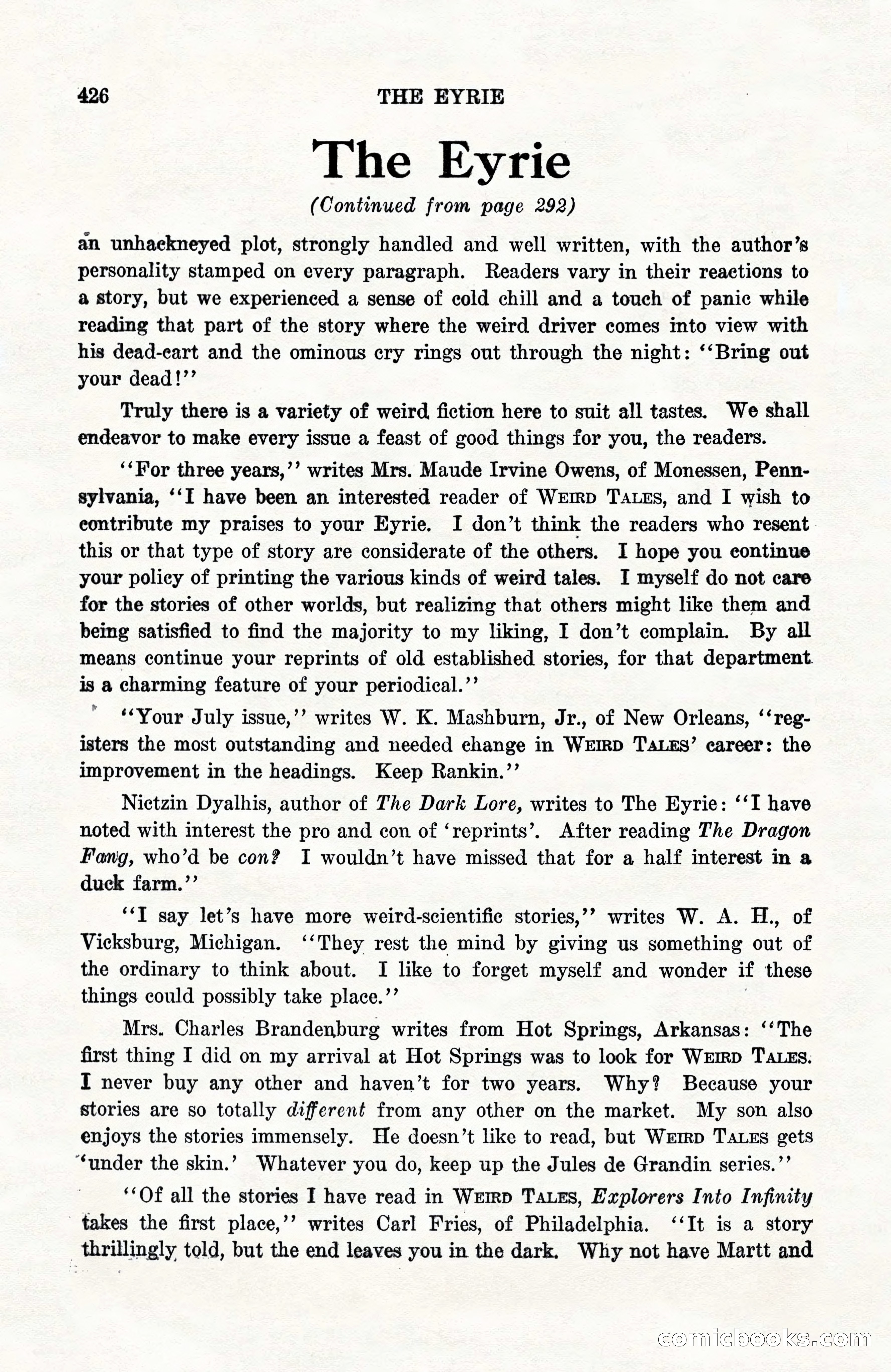 Weird Tales, Vol. 10, No. 3 — page 140 of 148