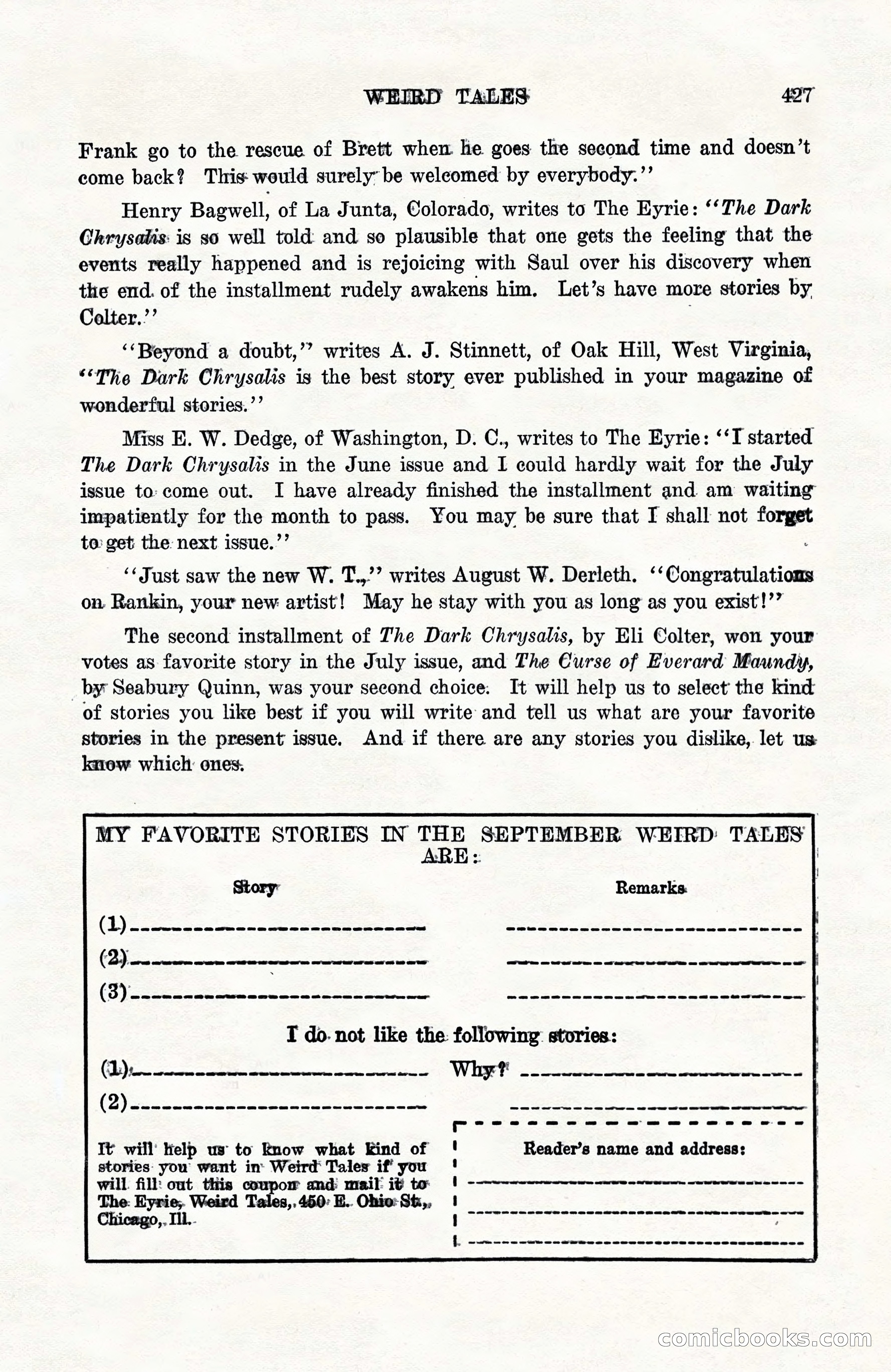Weird Tales, Vol. 10, No. 3 — page 141 of 148