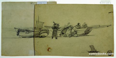 Men and Women Unloading a Fishing Dory, Cullercoats, England