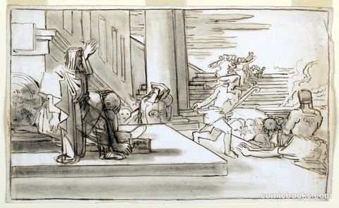 Classical Scene with Seated Leader and Figure Fleeing on Foot