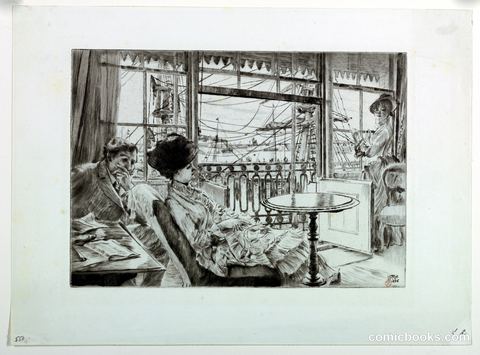 Interior with Figures at a Window Overlooking Harbor