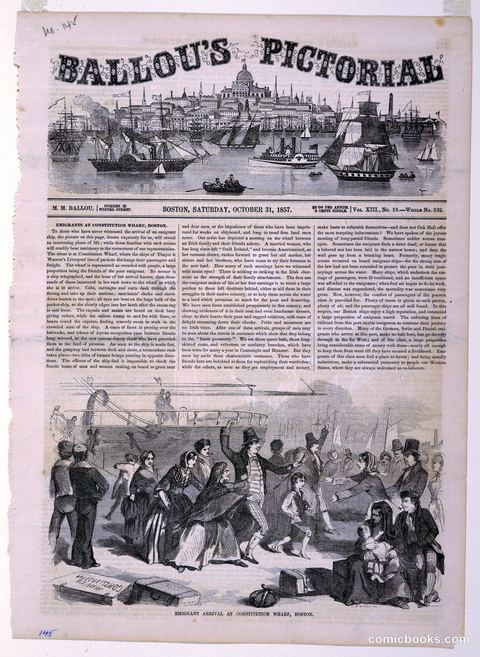 Ballou's Pictorial: Emigrant Arrival at Constitution Wharf, Boston