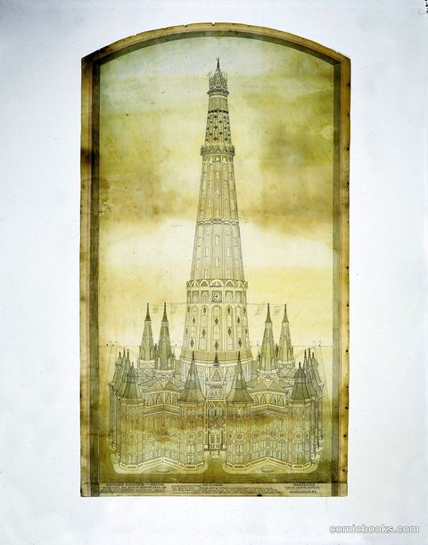 Proposed Perspective Elevation for an Art Exposition Building, and Tower 600 feet in height, representing New England in six divisions