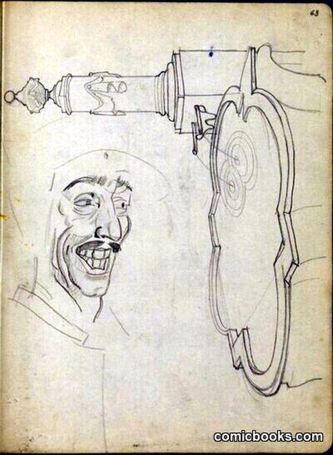 Sketch of a Fountain; Caricature of a Laughing Man (rotated)