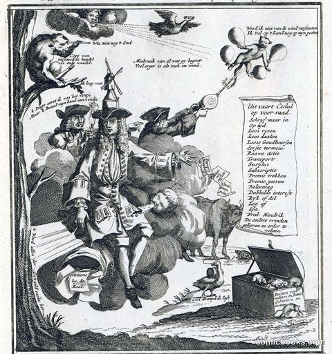 A Wind Merchant Sits on a Bag of Stocks Held Aloft Only by Wind