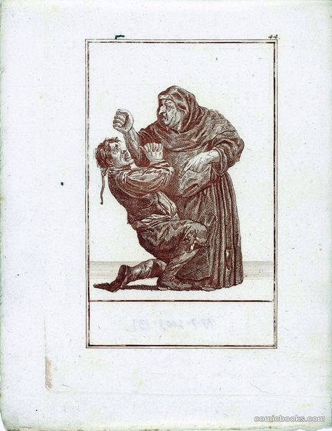 Monk Threatening a Chained Man