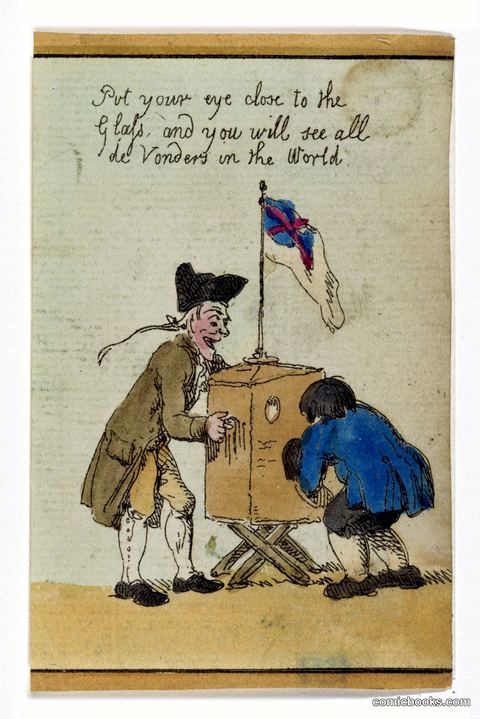 Man voor een kijkkast