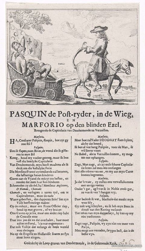 Pasquin de Post-Ryder, in de Wieg en Marforio op den blinden Ezel