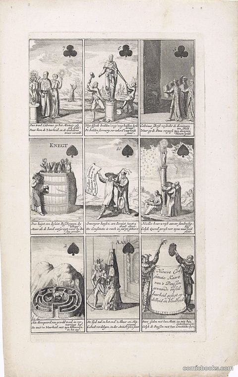 Nine Cards with Satirical Prints on Papal Infallibility