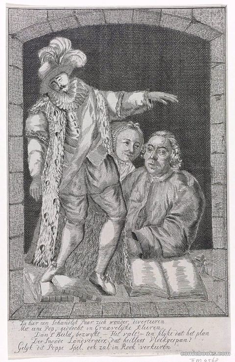 Spotprent op Johannes le Francq van Berkhey als de Poppeman (Political Satire on Johannes le Francq van Berkhey as the Puppet Man)