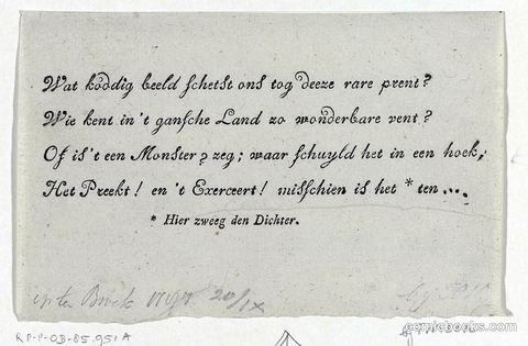 Text Sheet for a Political Satire on Johan Jacob le Sage ten Broek