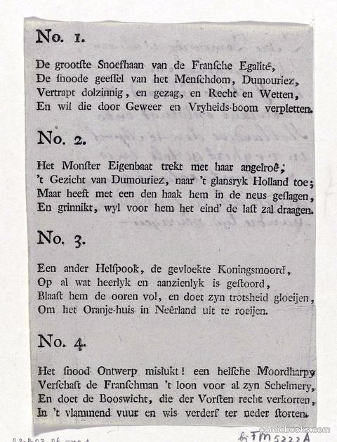 Text Sheet for a Political Satire on Dumouriez