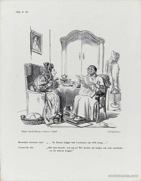 Spotprent met een ouder echtpaar (Political Cartoon with an Elderly Couple)