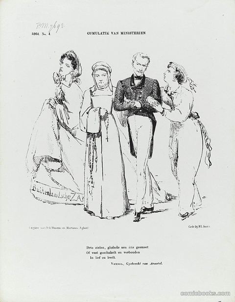 Dutch Political Satire: Three Women and a Minister, 1864